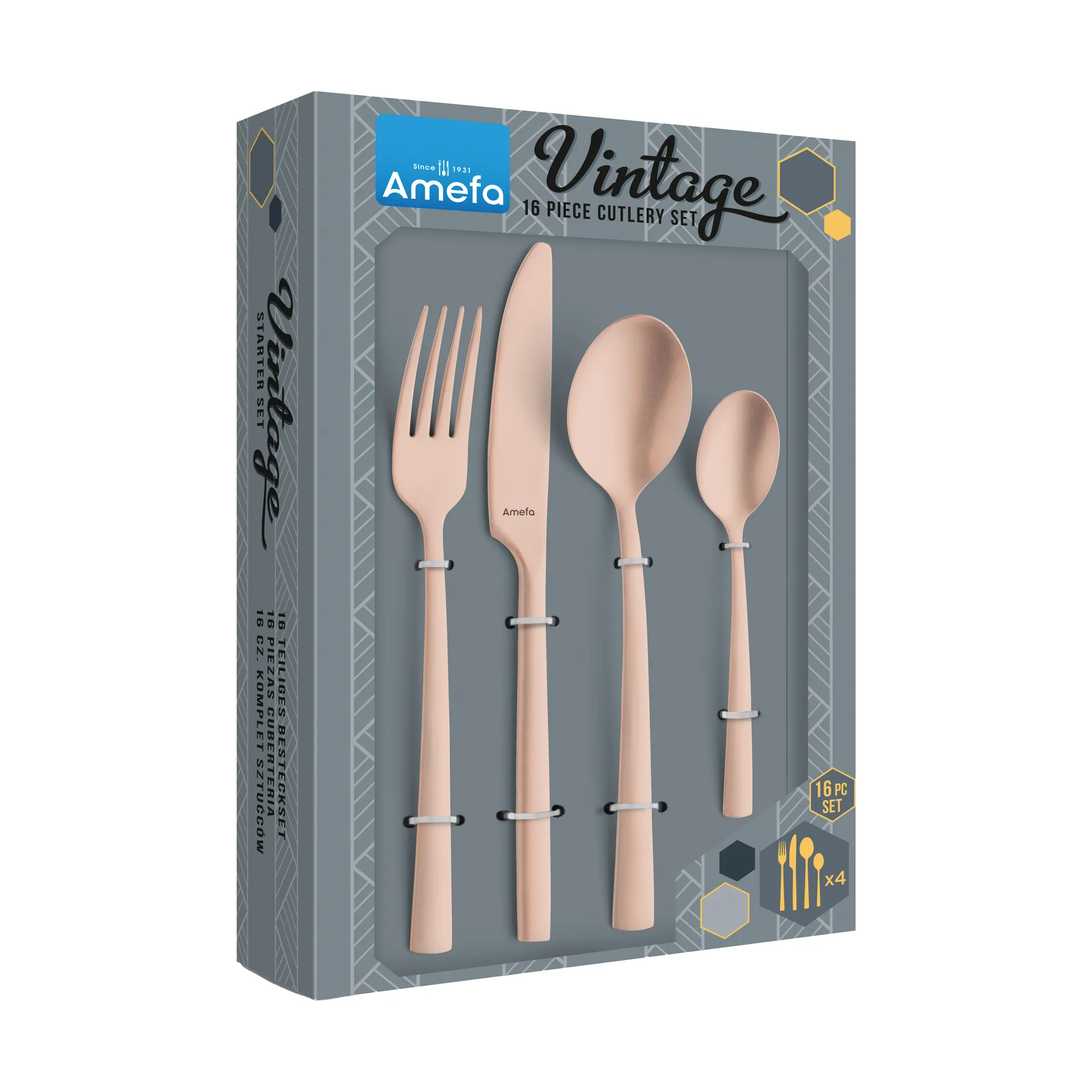 Set di posate Manille Vintage 16 pezzi, Rame Amefa
