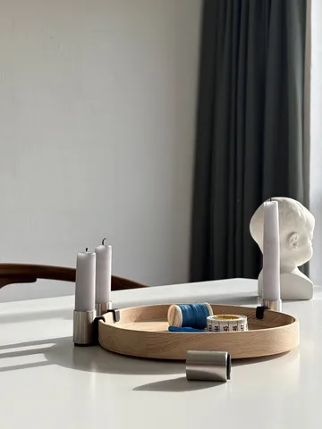 Candelabro dell'Avvento Luna Ø27 cm - Quercia-acciaio - Applicata