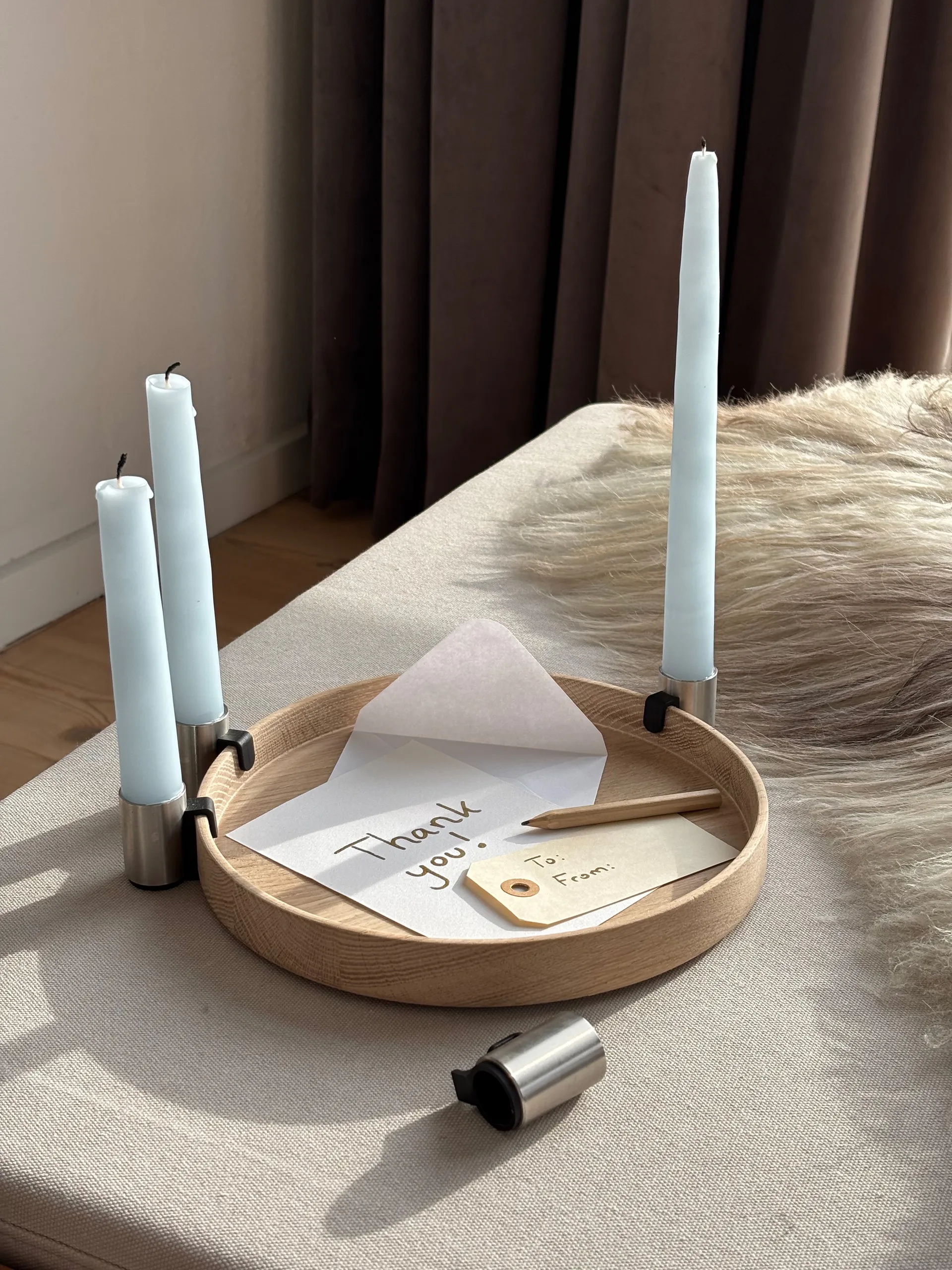 Candelabro dell'Avvento Luna Ø27 cm, Quercia-acciaio Applicata