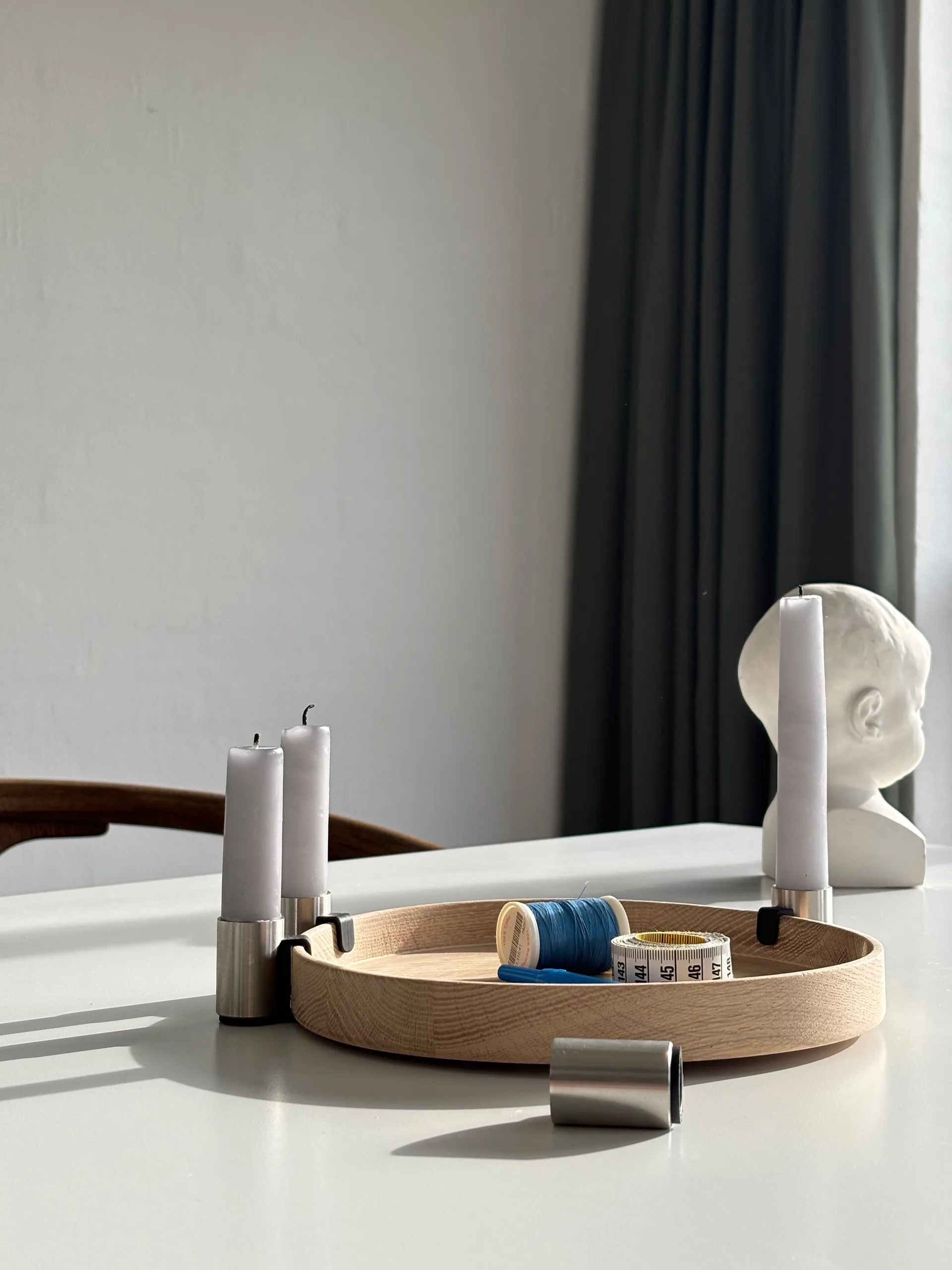 Portacandele Luna, Quercia-acciaio Applicata