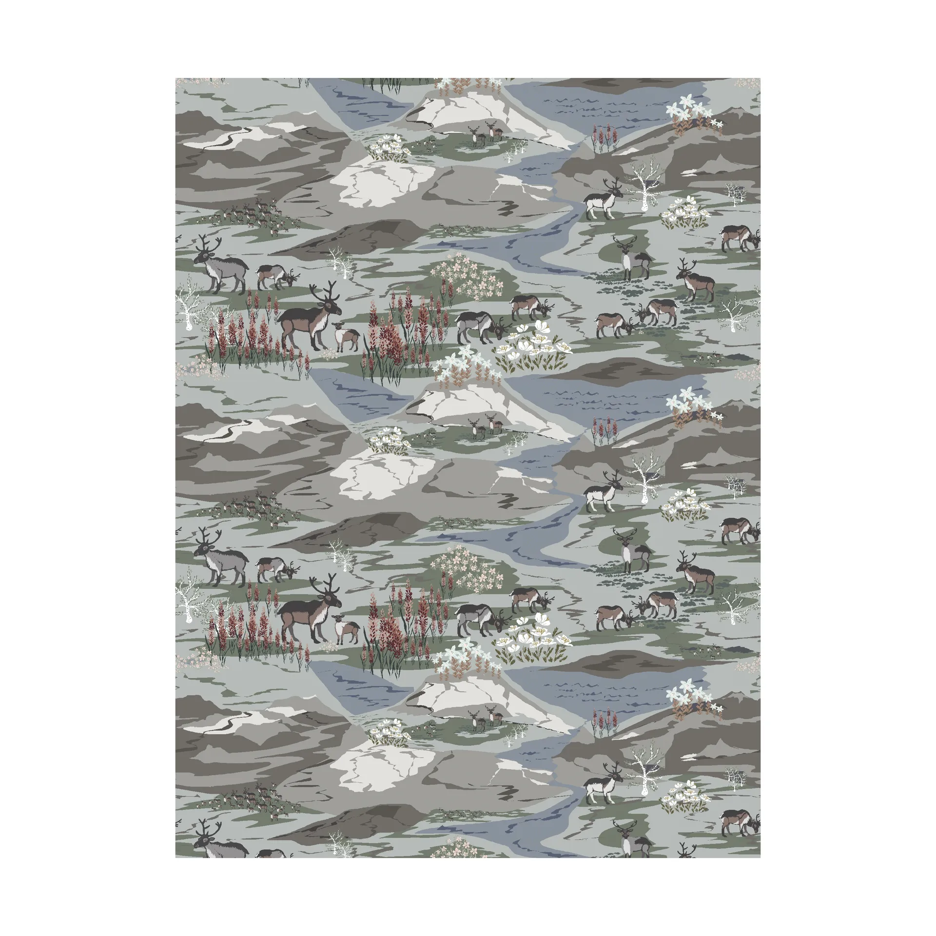 Tessuto Fjällängar, Grigio/verde Arvidssons Textil