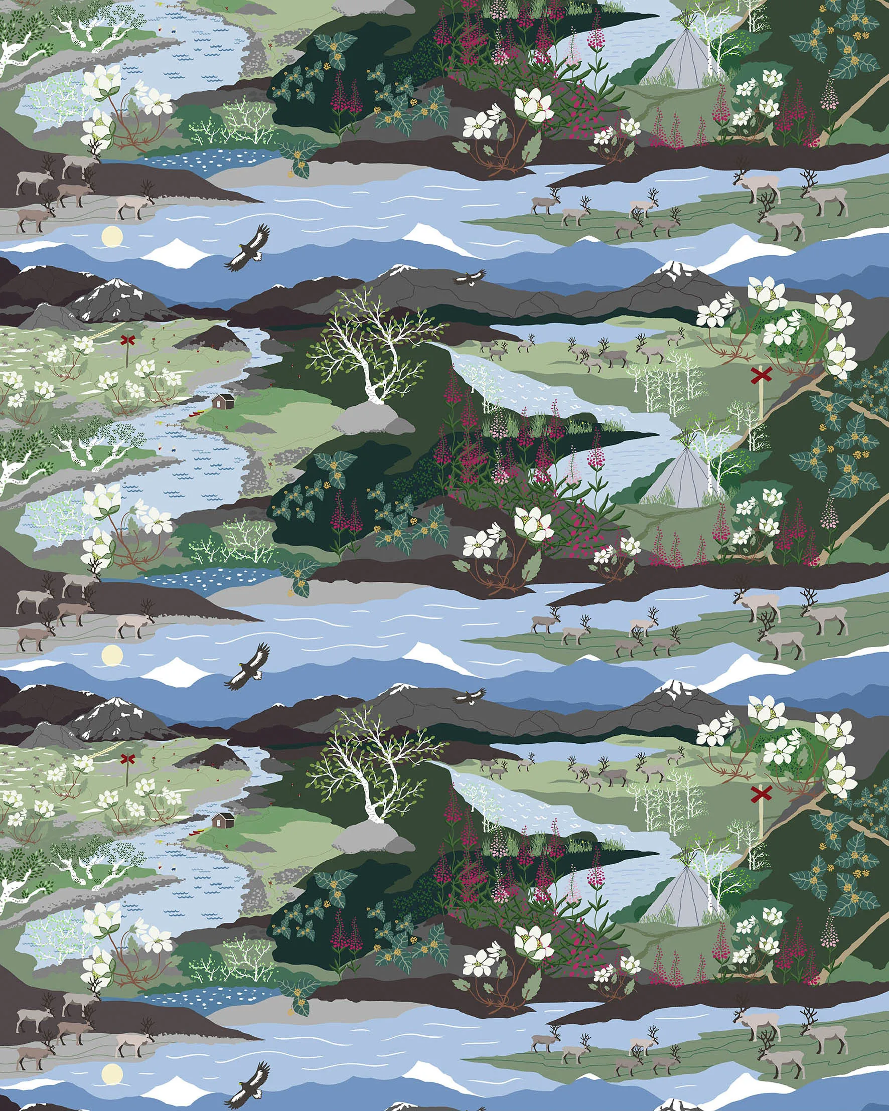 Tessuto Fjällvandring, Blu-verde Arvidssons Textil