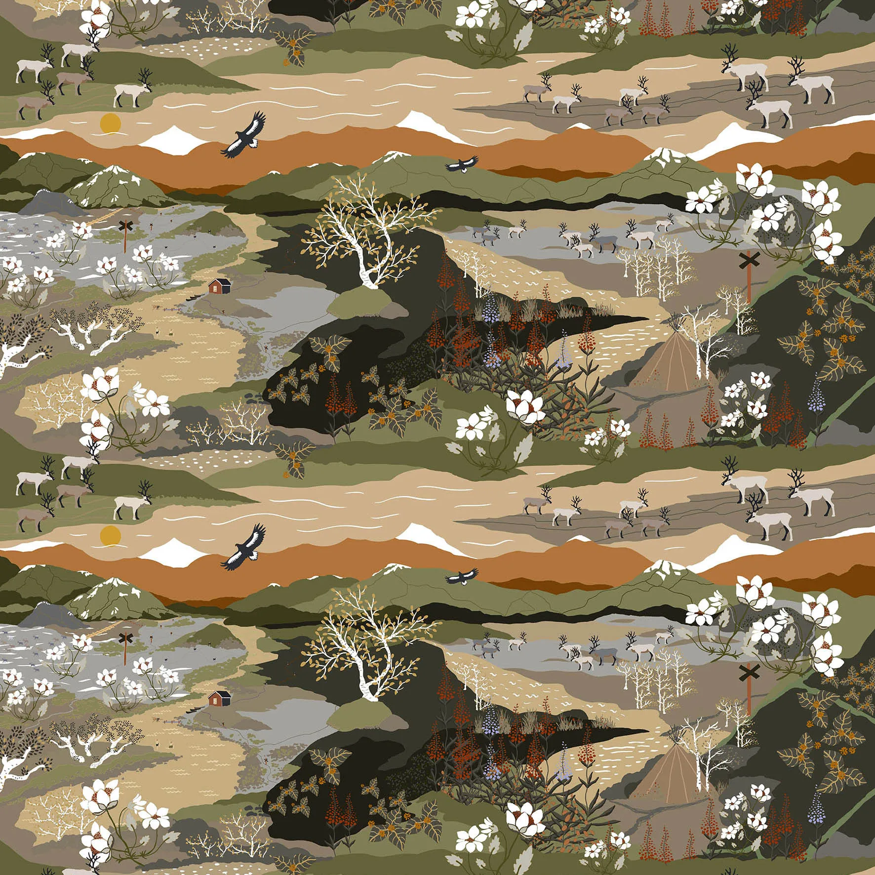 Tessuto Fjällvandring, verde-ruggine Arvidssons Textil