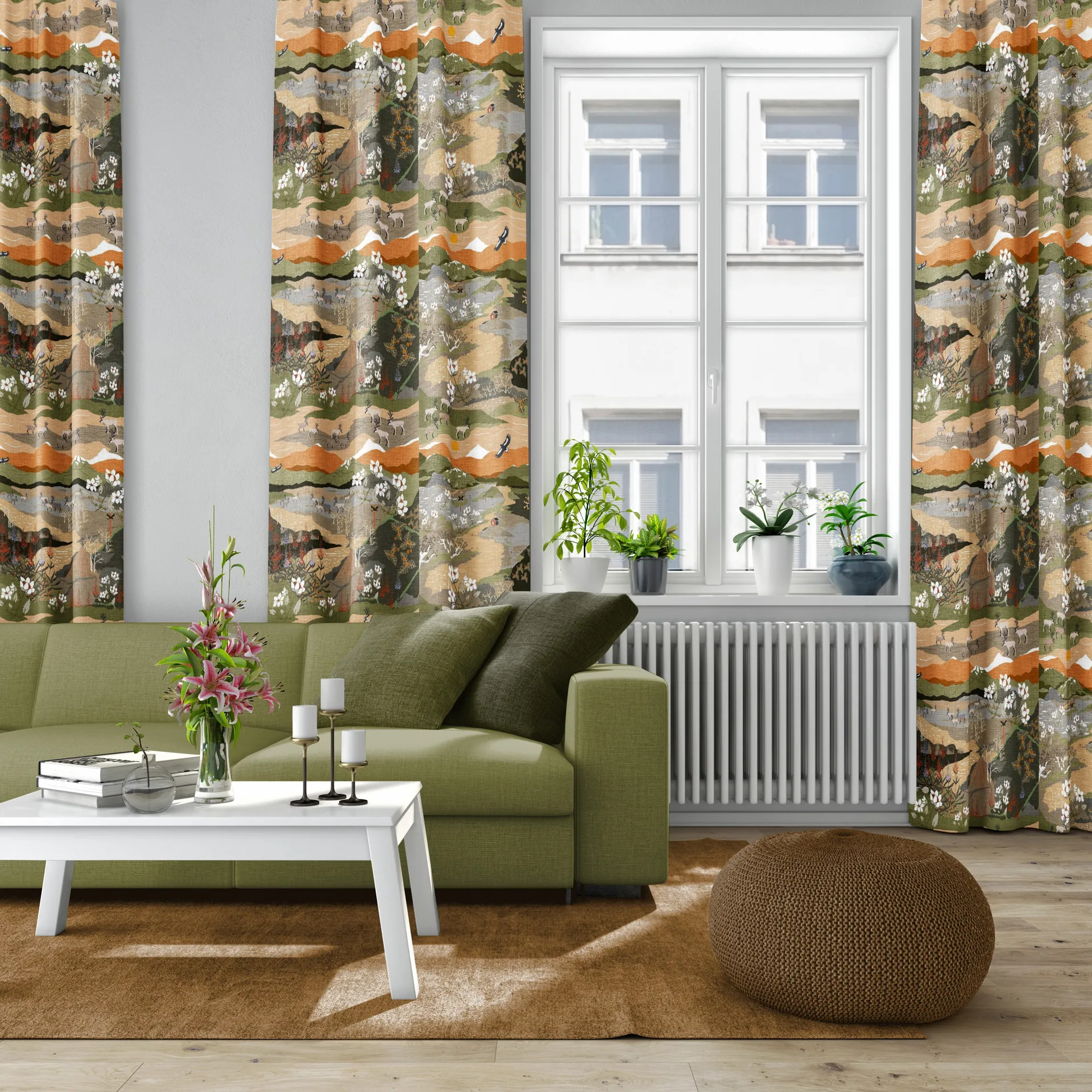 Tessuto Fjällvandring, verde-ruggine Arvidssons Textil