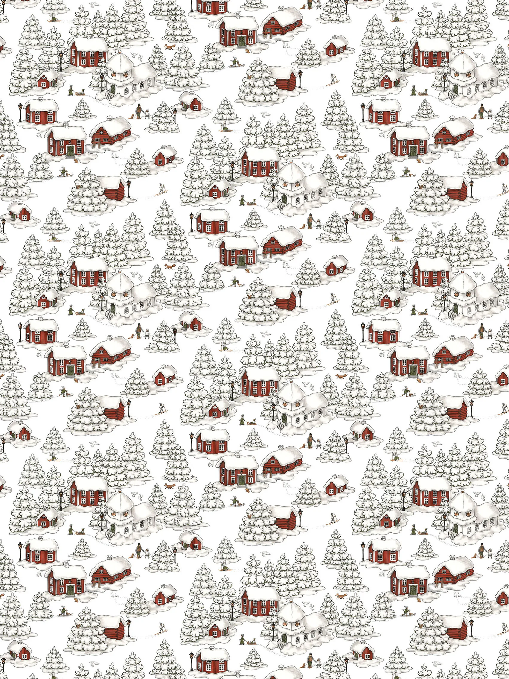 Tessuto Timmerbyn, Bianco sporco, grigio, rosso Arvidssons Textil