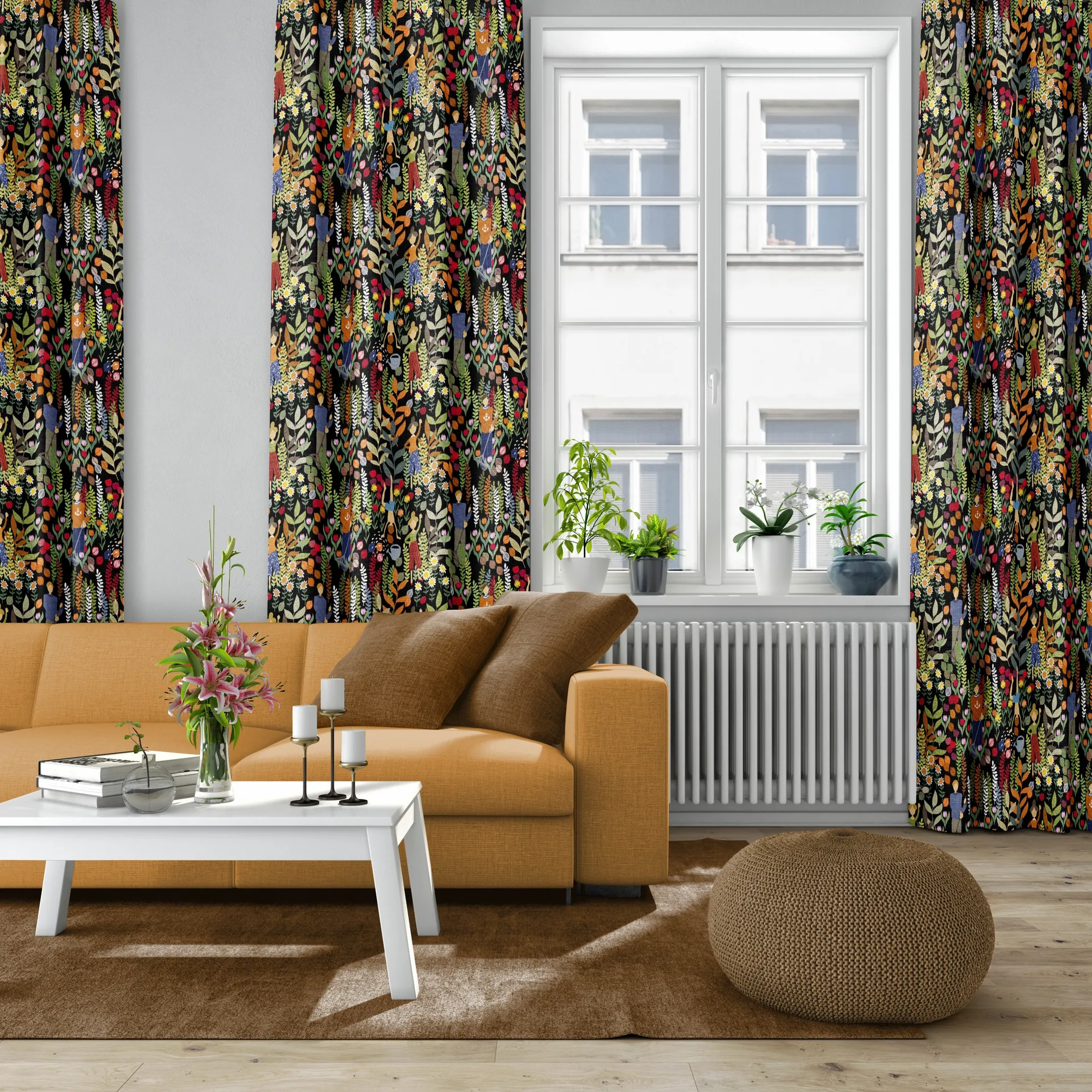 Tessuto Trädgård , nero-multicolore  Arvidssons Textil