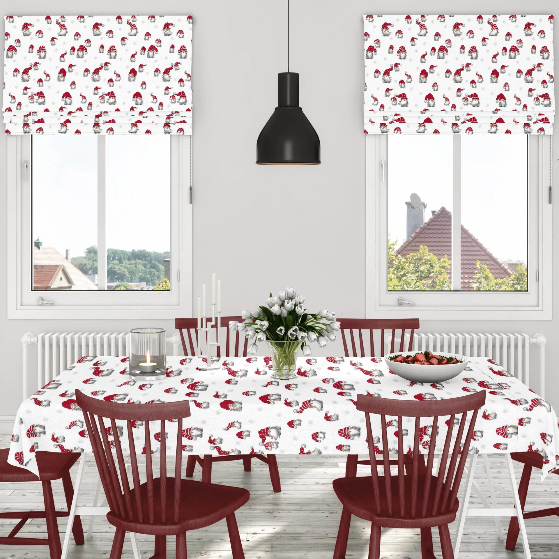 Tovaglia cerata Julian, Bianco sporco, rosso Arvidssons Textil