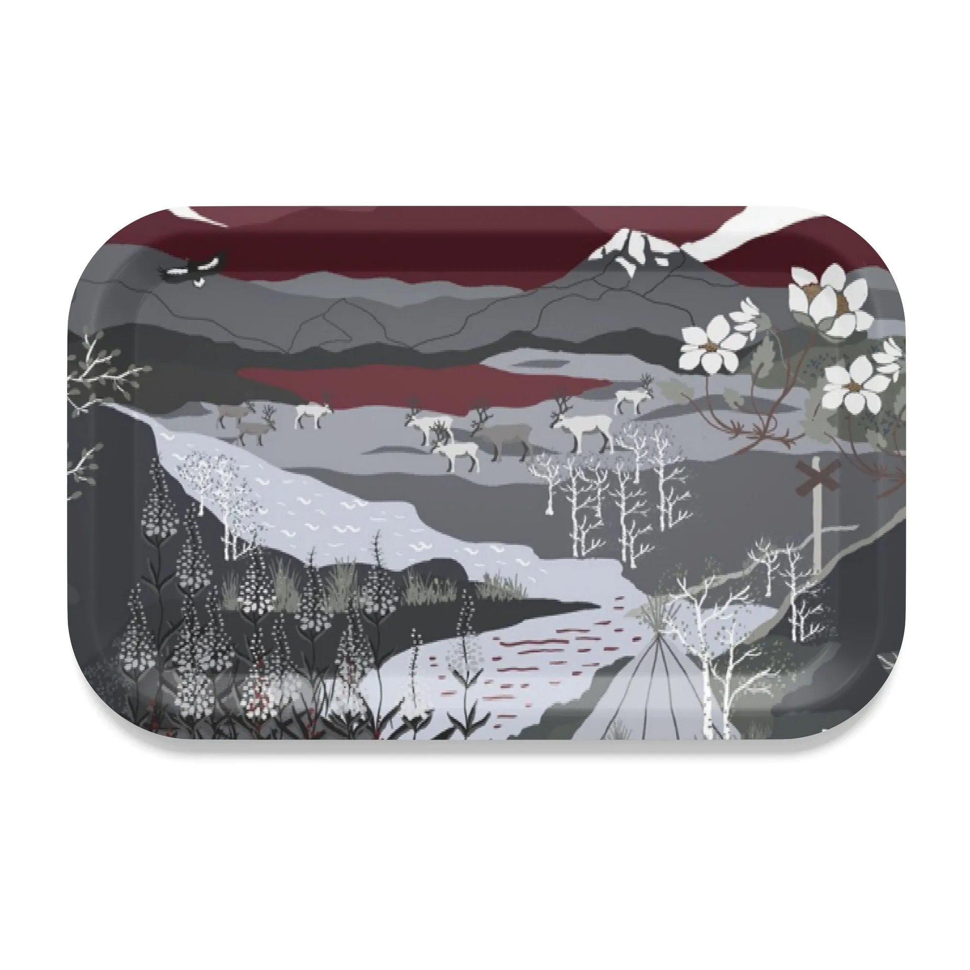 Vassoio Fjällvandring, 21x33 cm, Grigio, rosso vino Arvidssons Textil