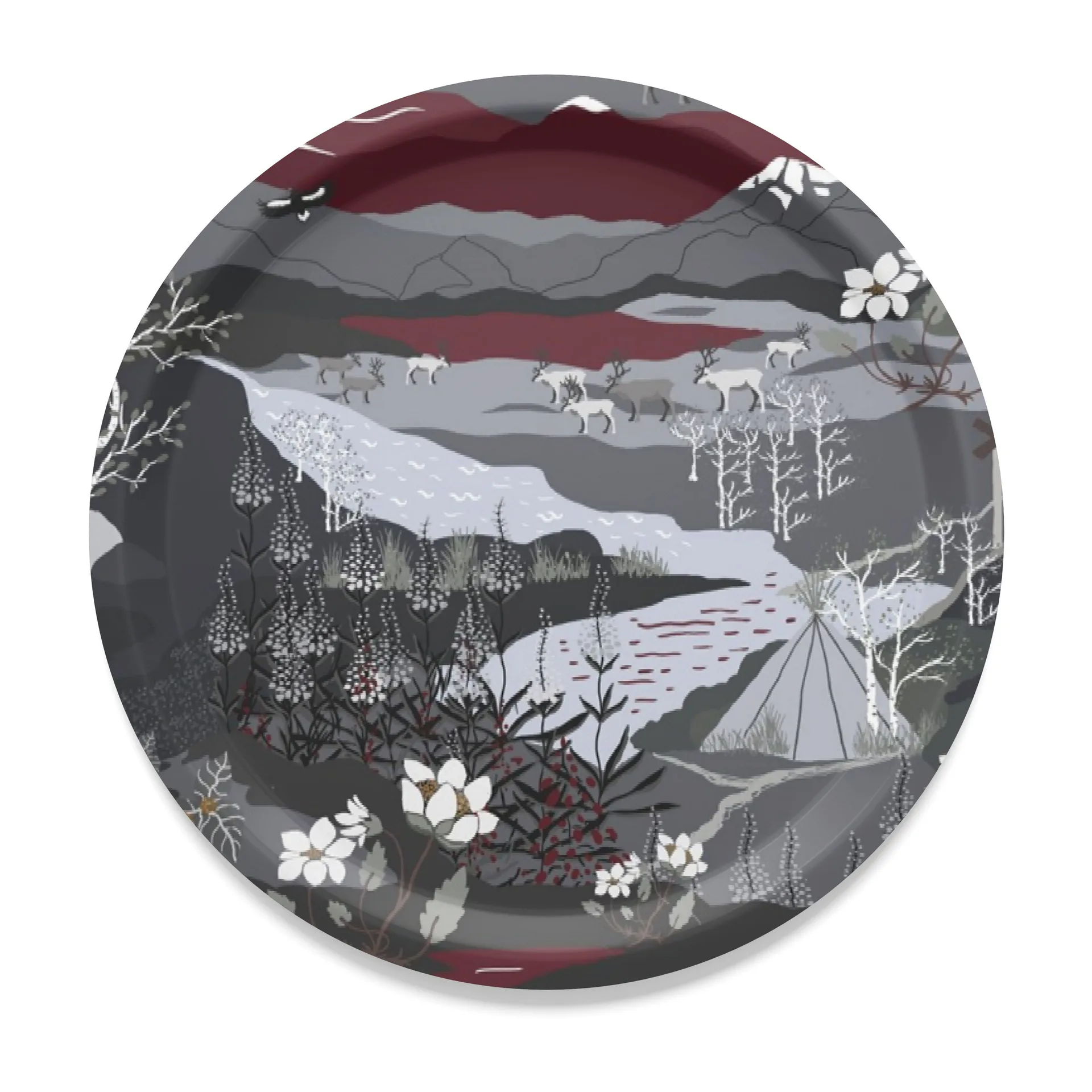 Vassoio Fjällvandring, Ø 31 cm, Grigio, rosso vino Arvidssons Textil