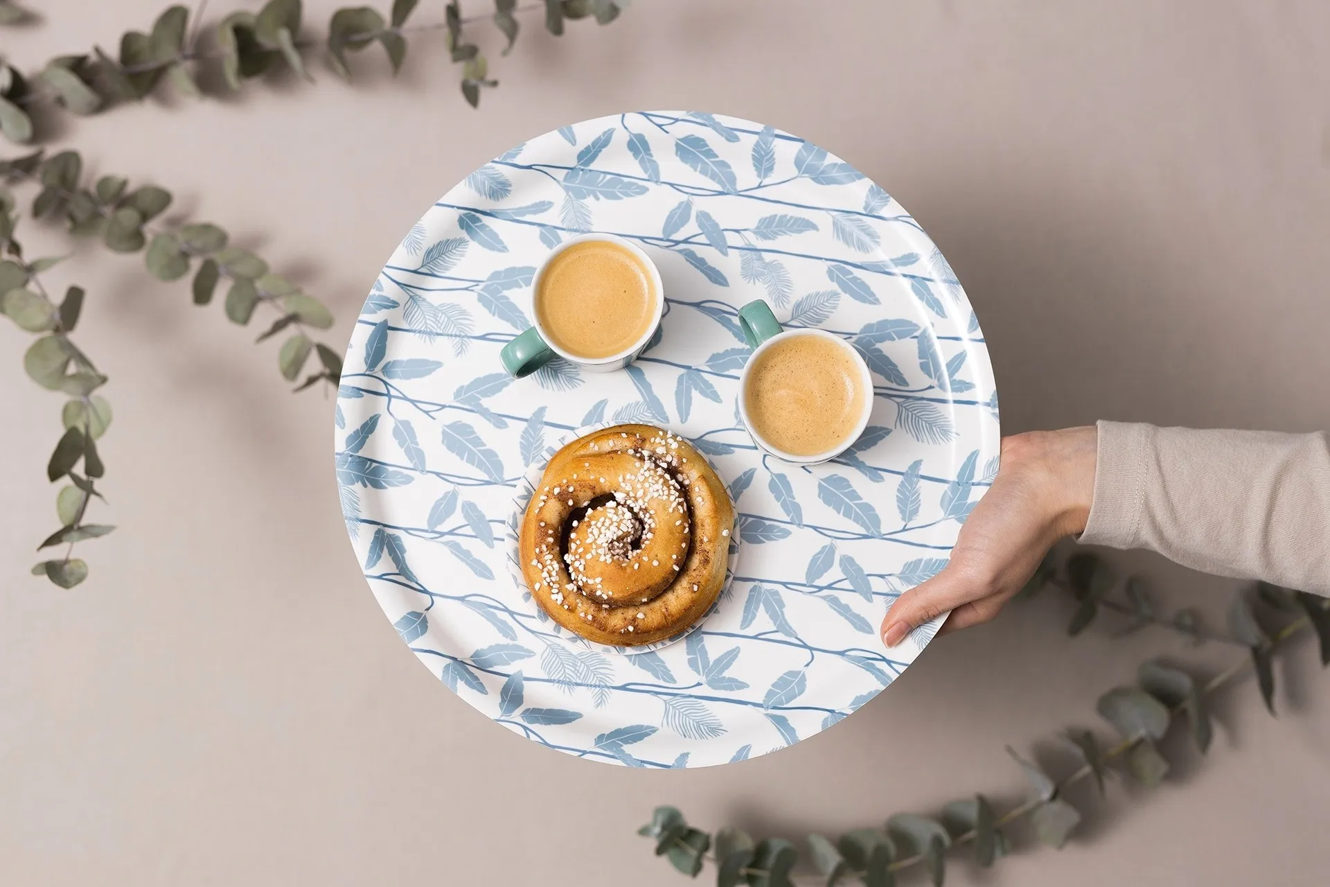 Vassoio Mougli Blue Ø 38 cm, Blu, bianco Åry Home