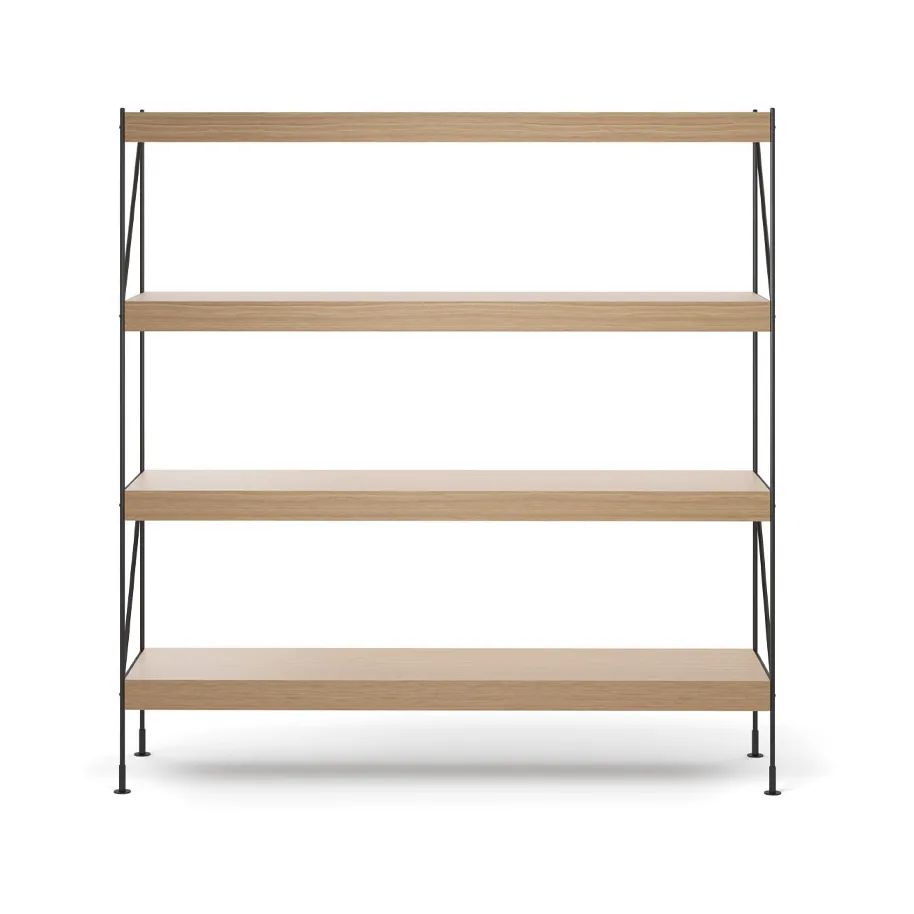 Scaffalatura Zet, rovere naturale, 1x4, base in acciaio nero Audo Copenhagen