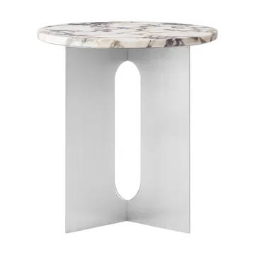 Tavolino Androgyne - Calacatta Viola marmo-acciaio spazzolato, Ø42 cm - Audo Copenhagen