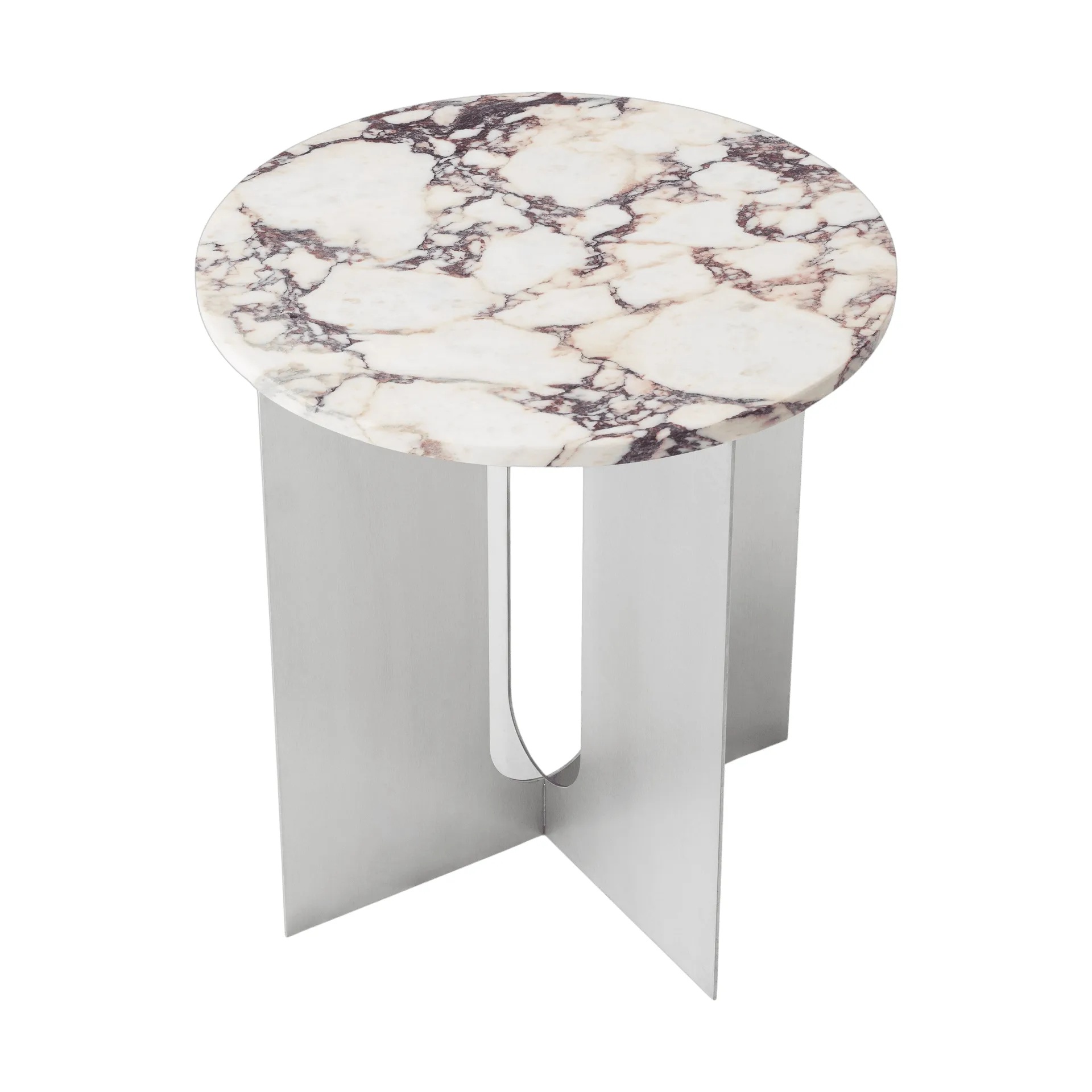 Tavolino Androgyne, Calacatta Viola marmo-acciaio spazzolato, Ø42 cm Audo Copenhagen