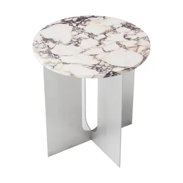 Tavolino Androgyne - Calacatta Viola marmo-acciaio spazzolato, Ø42 cm - Audo Copenhagen