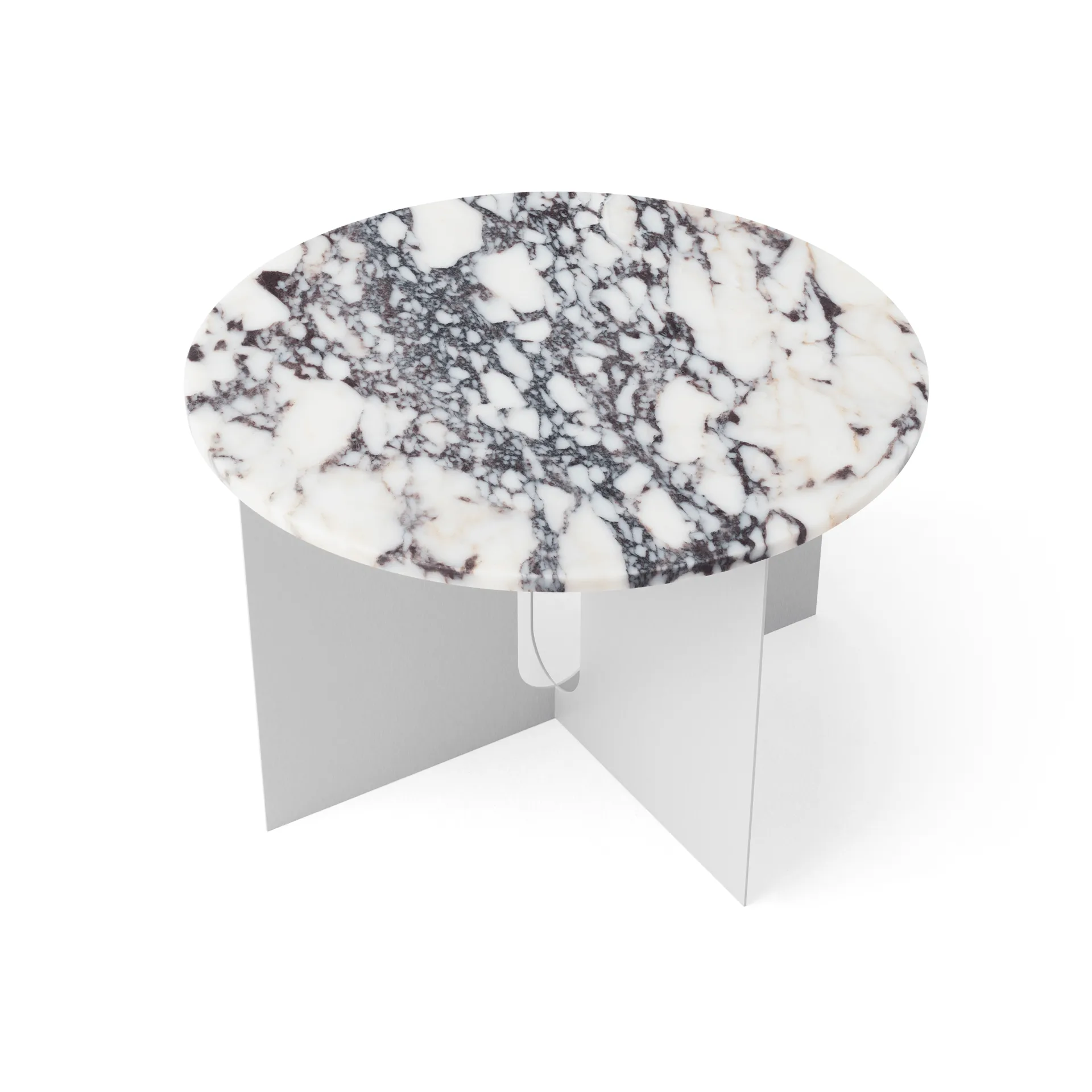 Tavolino Androgyne, Calacatta Viola marmo-acciaio spazzolato, Ø65 cm Audo Copenhagen
