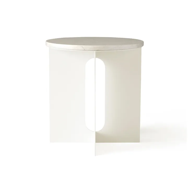 Tavolino Androgyne - Calacatta Viola marmo-ivory acciaio, Ø42 cm - Audo Copenhagen