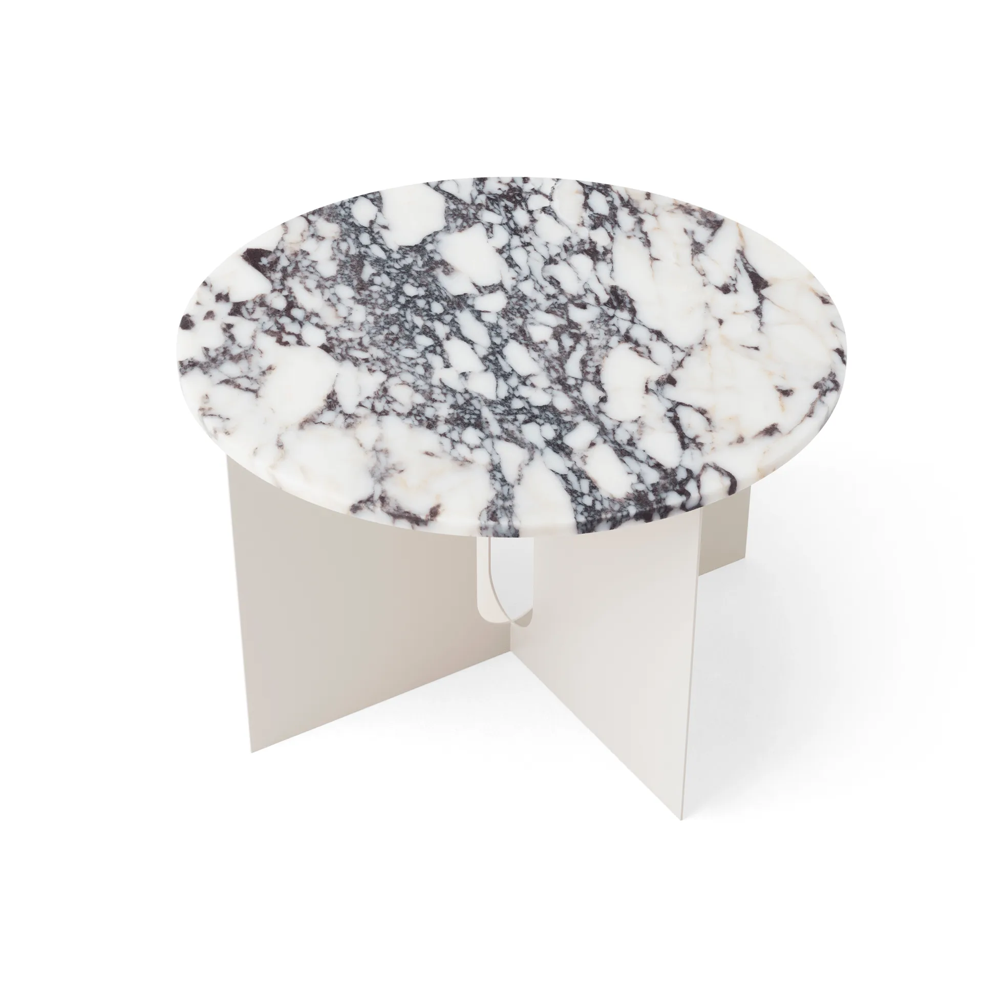 Tavolino Androgyne, Calacatta Viola marmo-ivory acciaio, Ø65 cm Audo Copenhagen