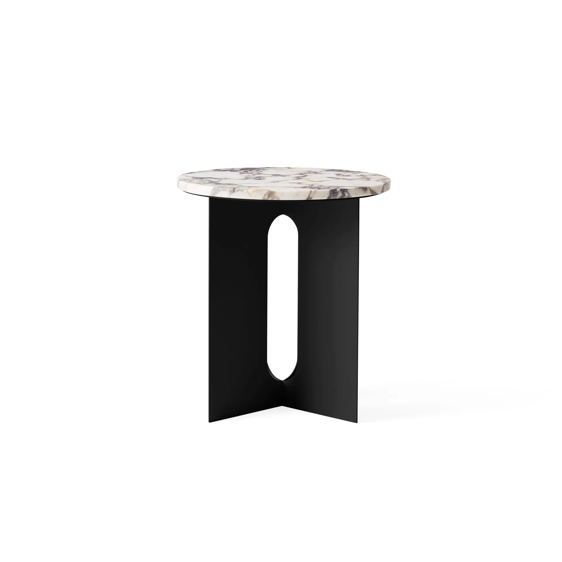 Tavolino Androgyne, Calacatta Viola marmo-nero acciaio, Ø42 cm Audo Copenhagen