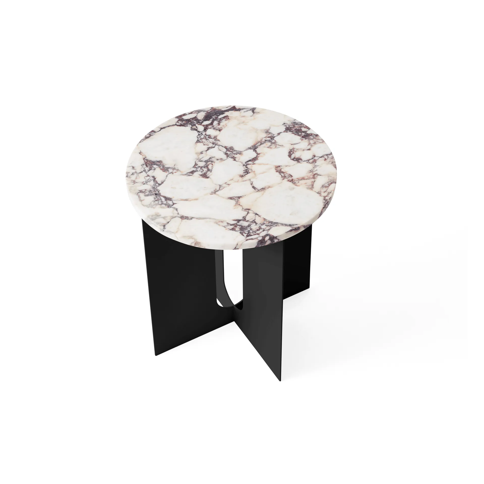 Tavolino Androgyne, Calacatta Viola marmo-nero acciaio, Ø42 cm Audo Copenhagen