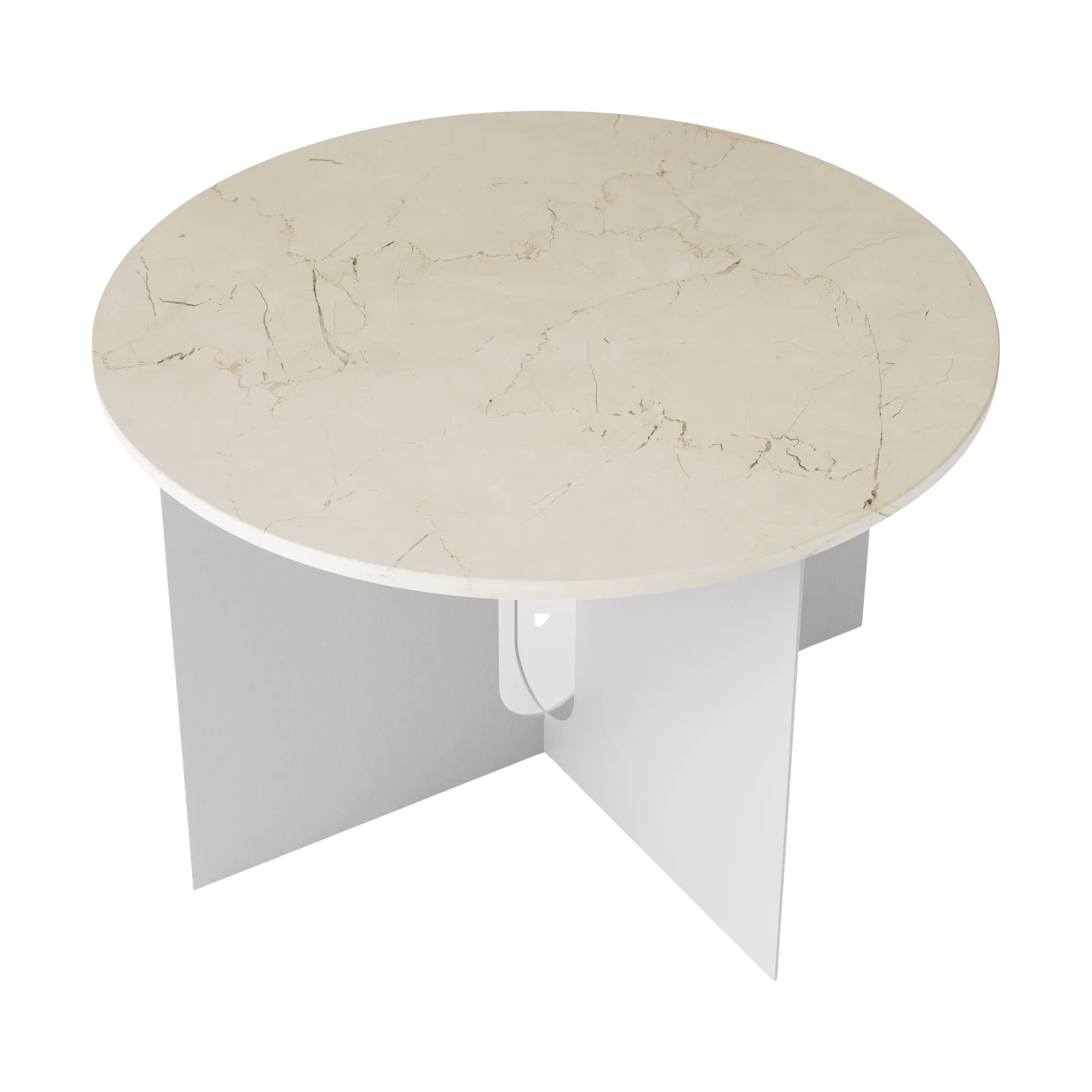 Tavolino Androgyne, Crystal Rose marmo-acciaio spazzolato, Ø65 cm Audo Copenhagen