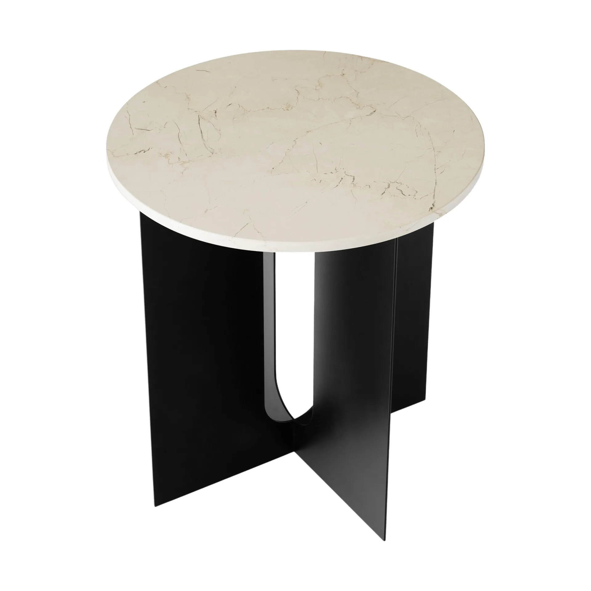 Tavolino Androgyne, Crystal Rose marmo-nero acciaio, Ø42 cm Audo Copenhagen