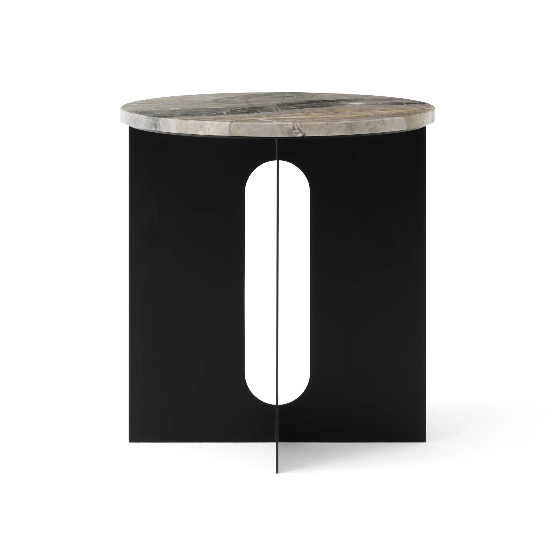 Tavolino Androgyne, Grey Galaxy marmo-acciaio nero, Ø42 cm Audo Copenhagen