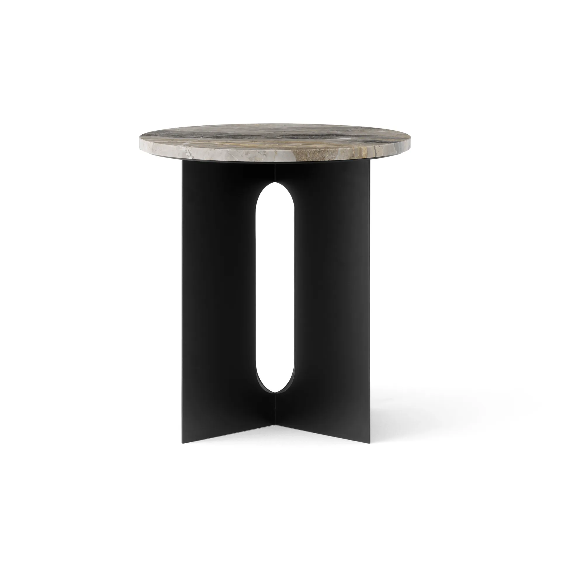 Tavolino Androgyne, Grey Galaxy marmo-acciaio nero, Ø42 cm Audo Copenhagen