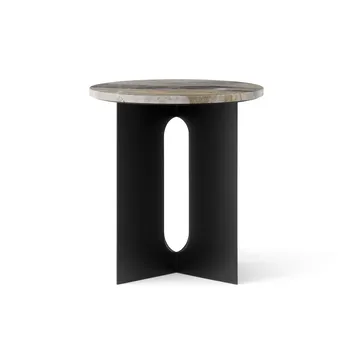 Tavolino Androgyne - Grey Galaxy marmo-acciaio nero, Ø42 cm - Audo Copenhagen