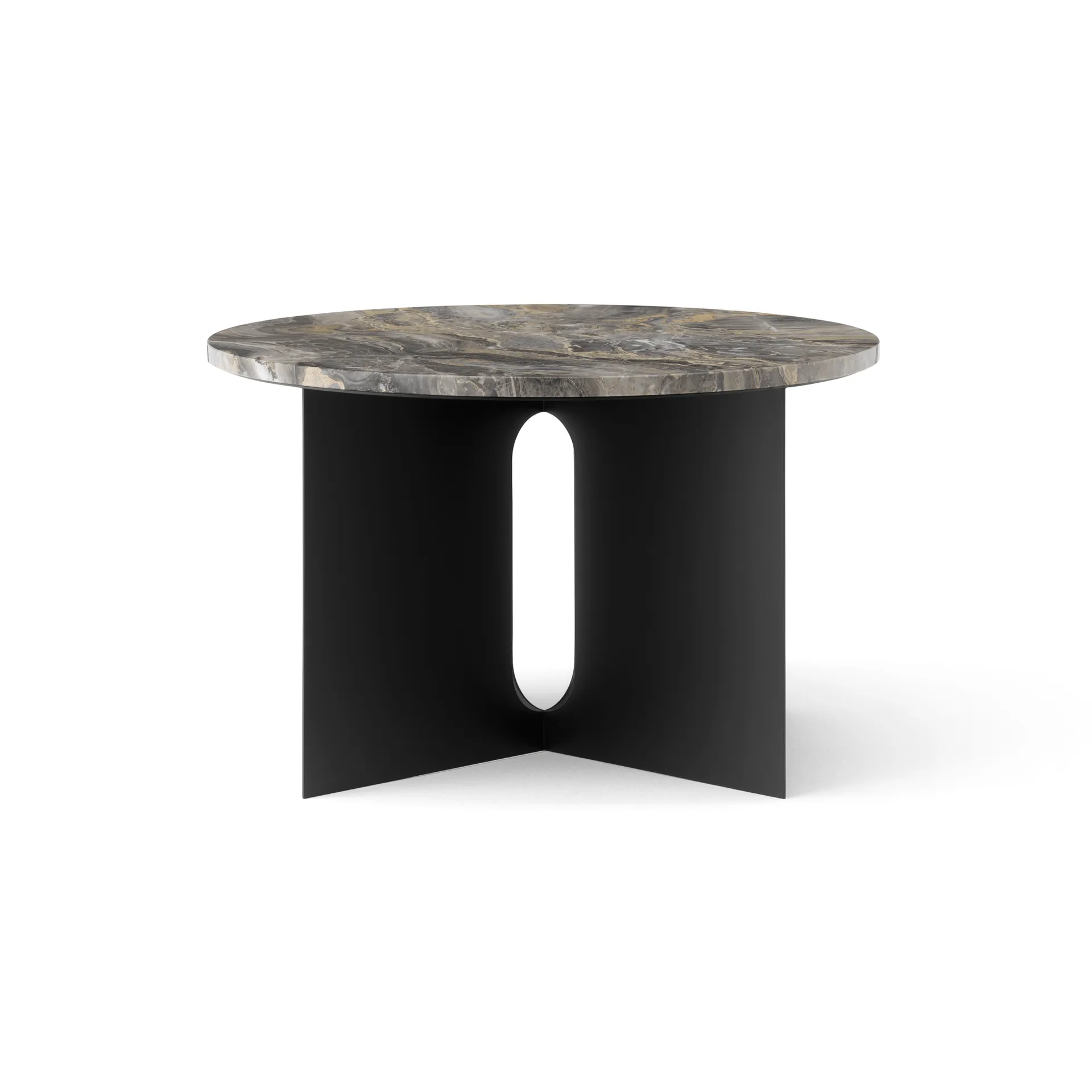 Tavolino Androgyne, Grey Galaxy marmo-acciaio nero, Ø65 cm Audo Copenhagen