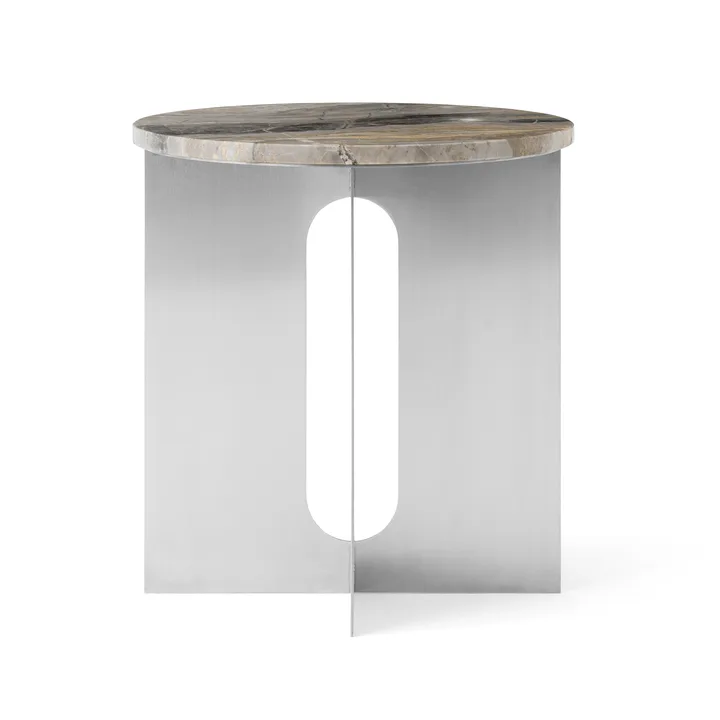 Tavolino Androgyne - Grey Galaxy marmo-acciaio spazzolato, Ø42 cm - Audo Copenhagen
