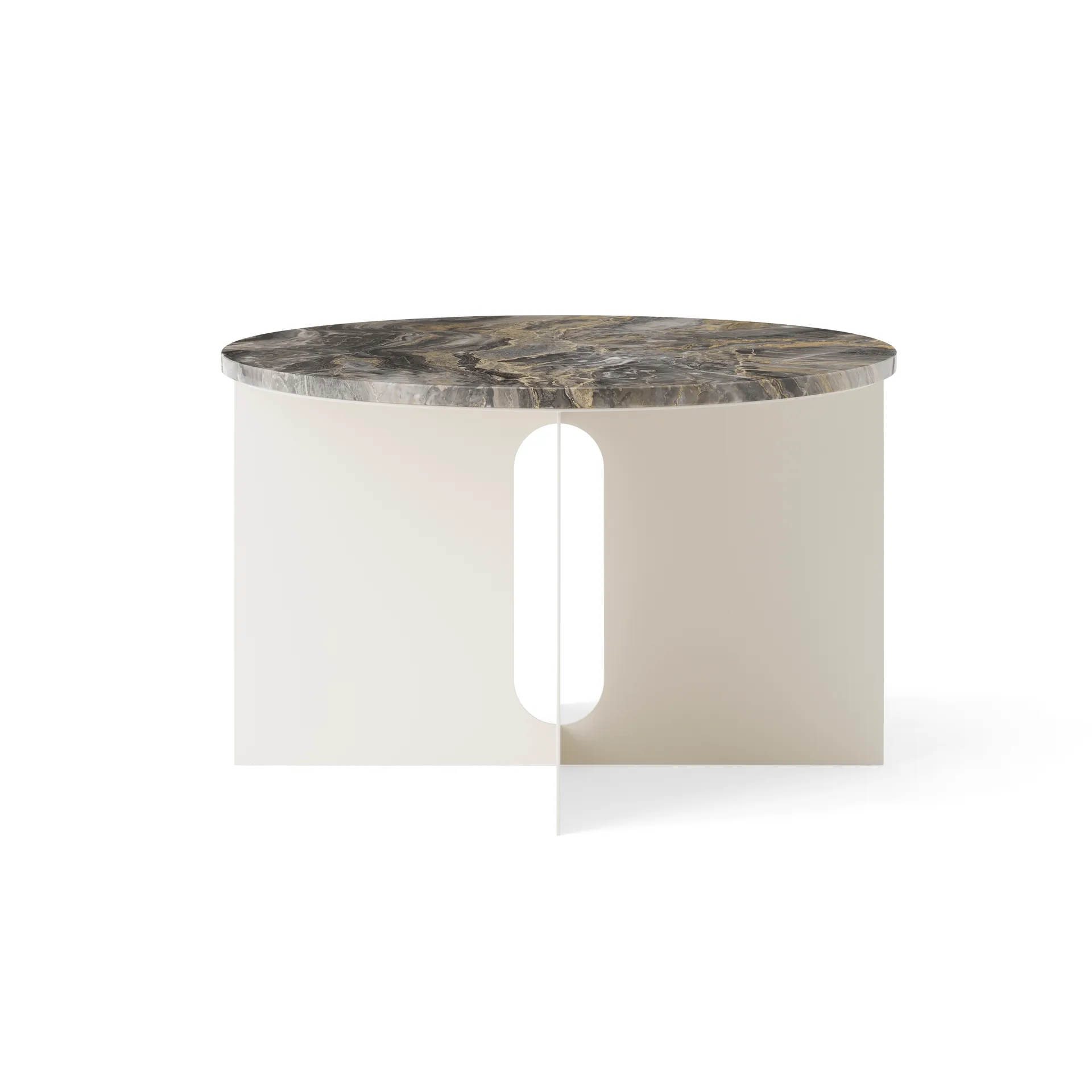 Tavolino Androgyne, Grey Galaxy marmo-ivory acciaio, Ø65 cm Audo Copenhagen