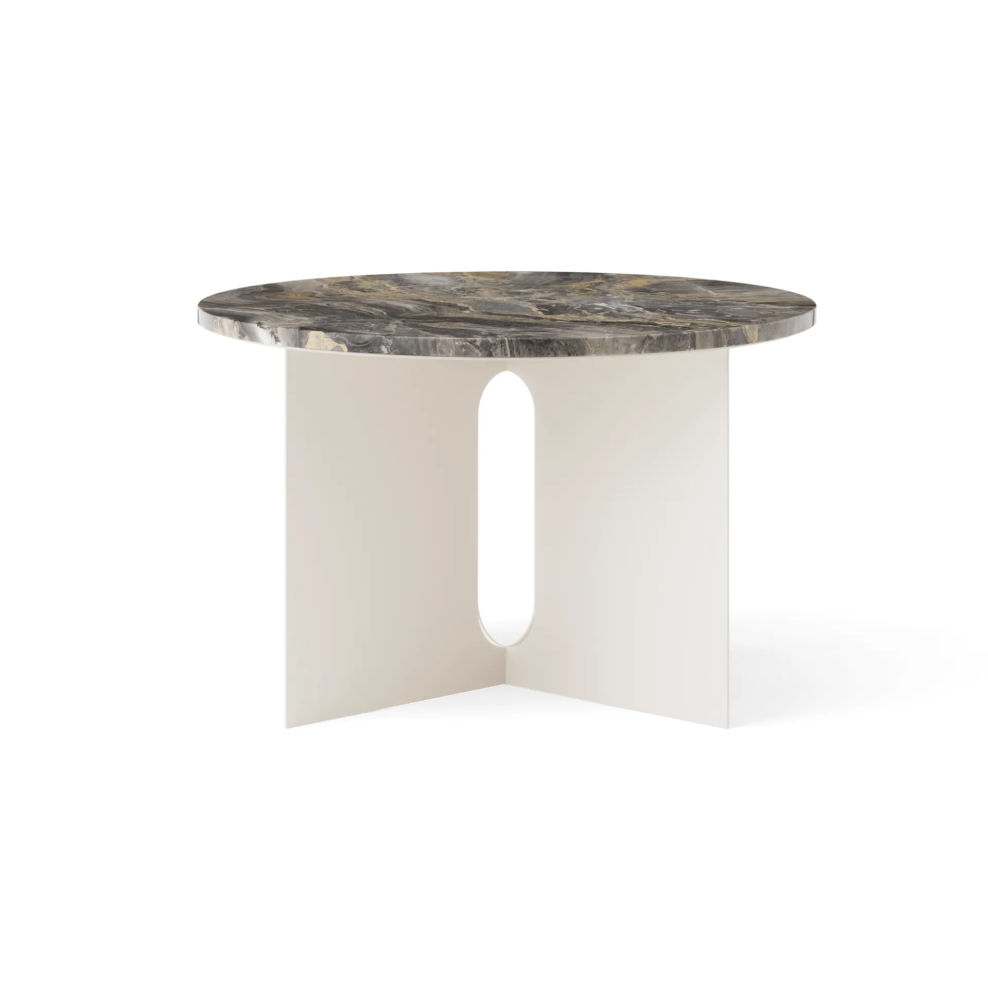 Tavolino Androgyne, Grey Galaxy marmo-ivory acciaio, Ø65 cm Audo Copenhagen