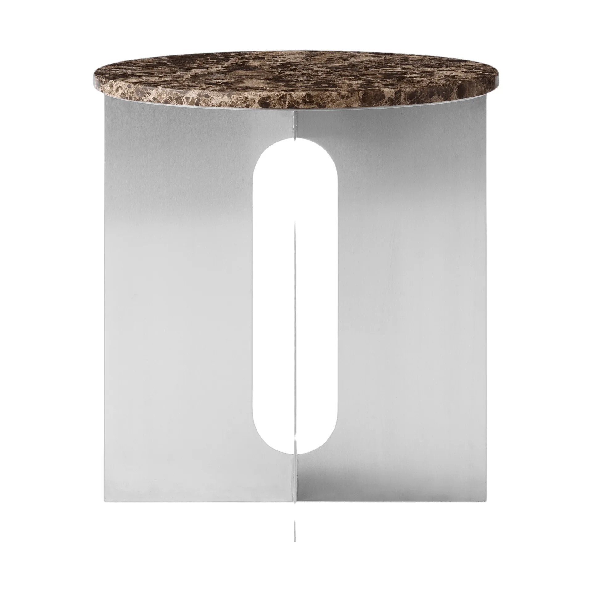 Tavolino Androgyne, Marmo Emperador-acciaio spazzolato, Ø42 cm Audo Copenhagen