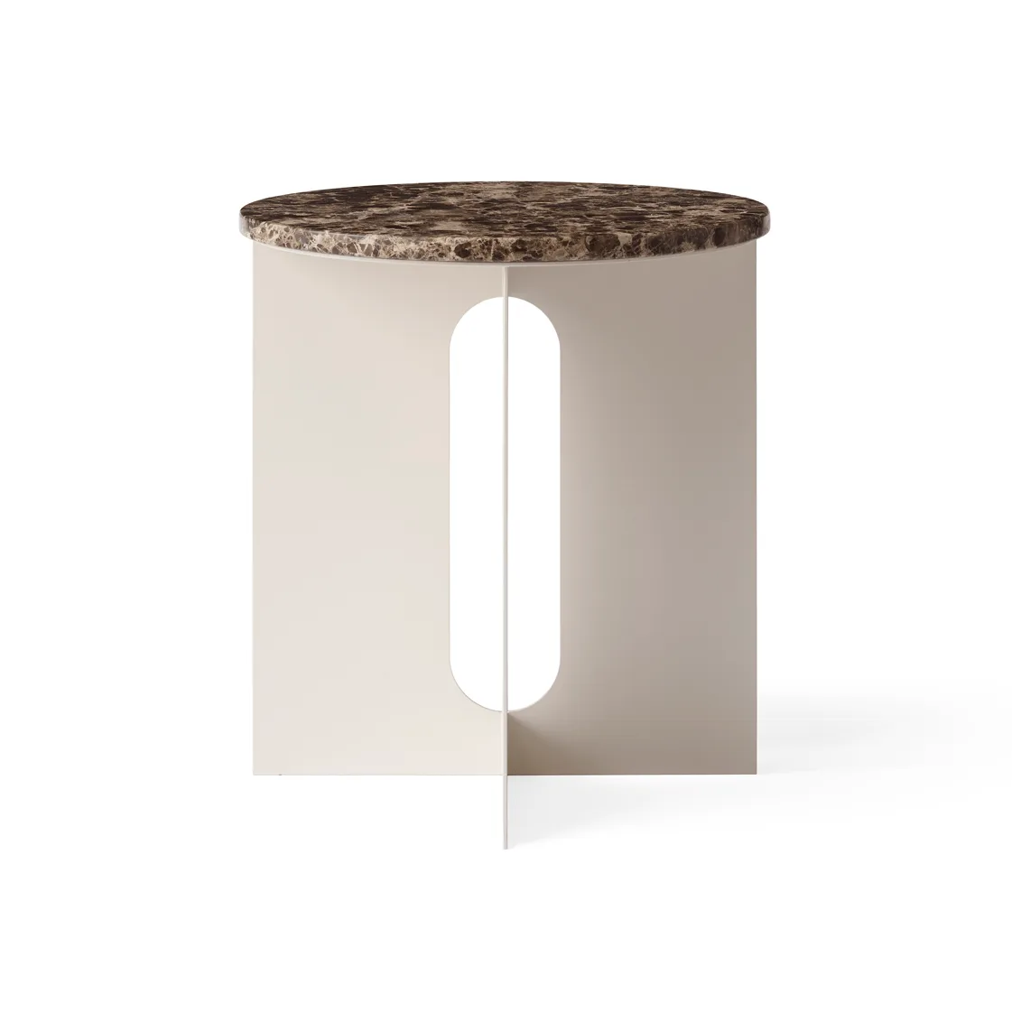 Tavolino Androgyne, Marmo Emperador-ivory acciaio, Ø42 cm Audo Copenhagen