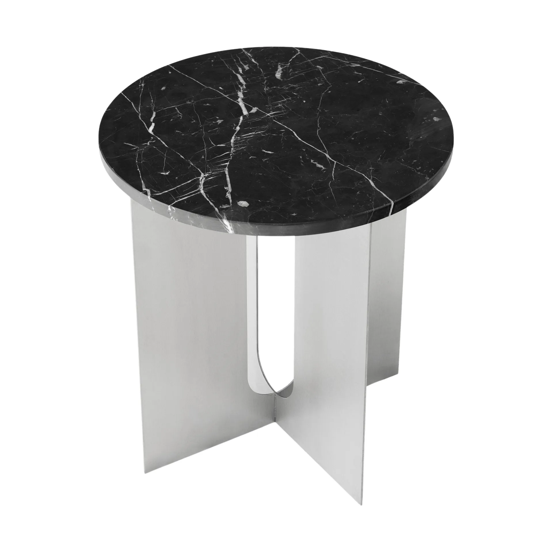 Tavolino Androgyne, Nero Maquina marmo-acciaio spazzolato, Ø42 cm Audo Copenhagen