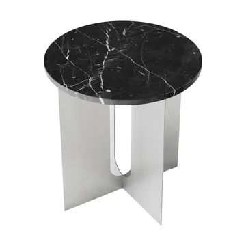 Tavolino Androgyne - Nero Maquina marmo-acciaio spazzolato, Ø42 cm - Audo Copenhagen