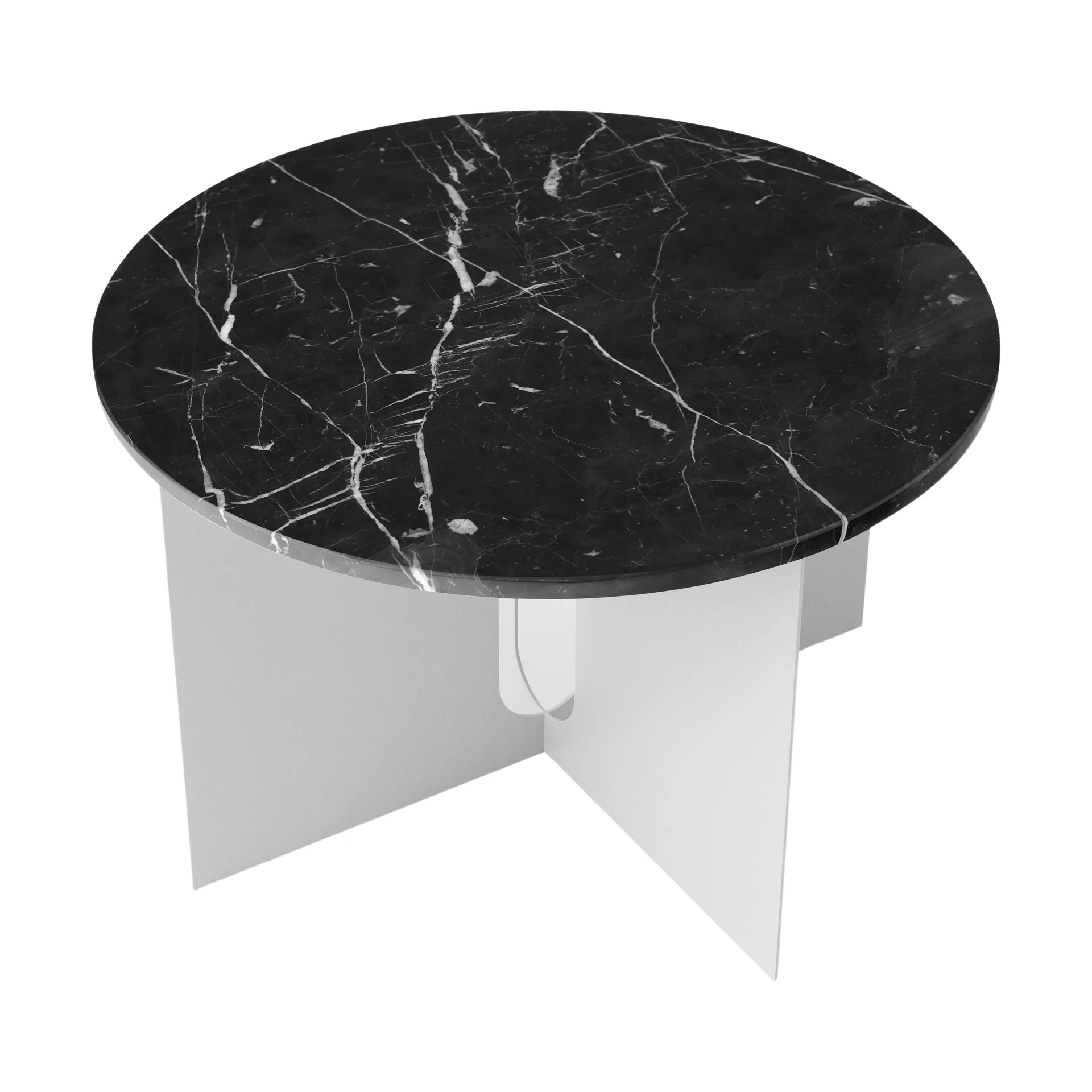 Tavolino Androgyne, Nero Maquina marmo-acciaio spazzolato, Ø65 cm Audo Copenhagen