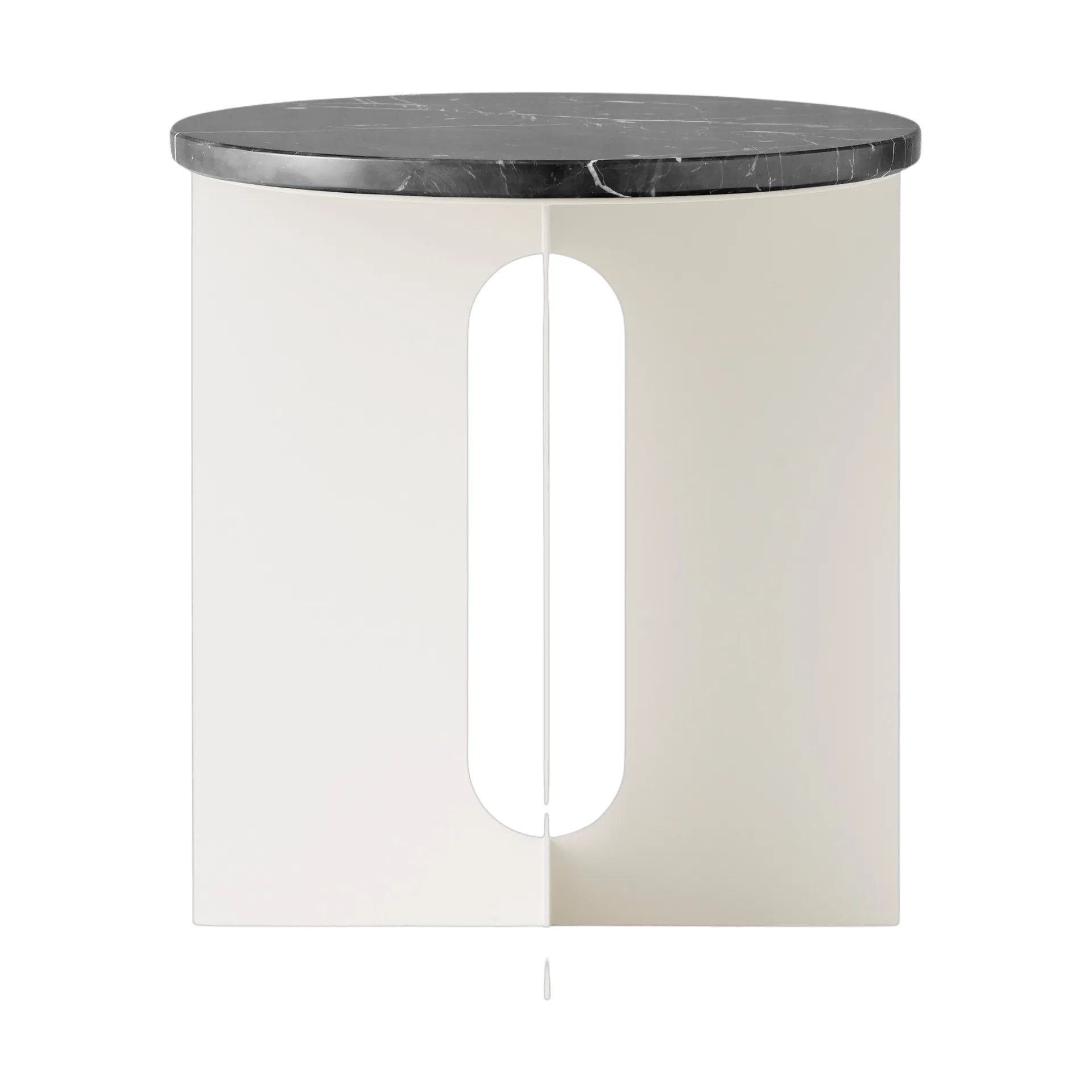 Tavolino Androgyne, Nero Marquina marmo-ivory acciaio, Ø42 cm Audo Copenhagen