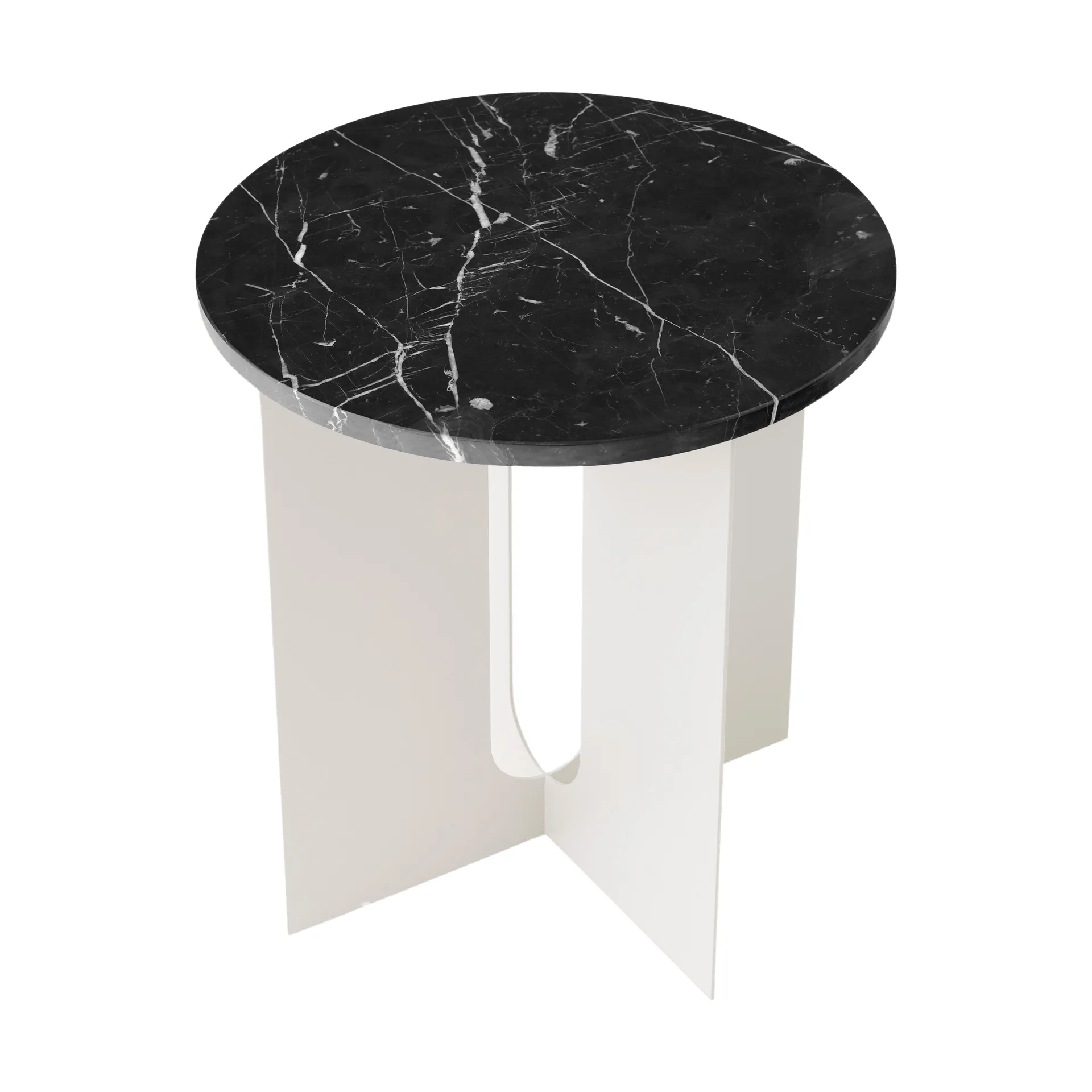 Tavolino Androgyne, Nero Marquina marmo-ivory acciaio, Ø42 cm Audo Copenhagen