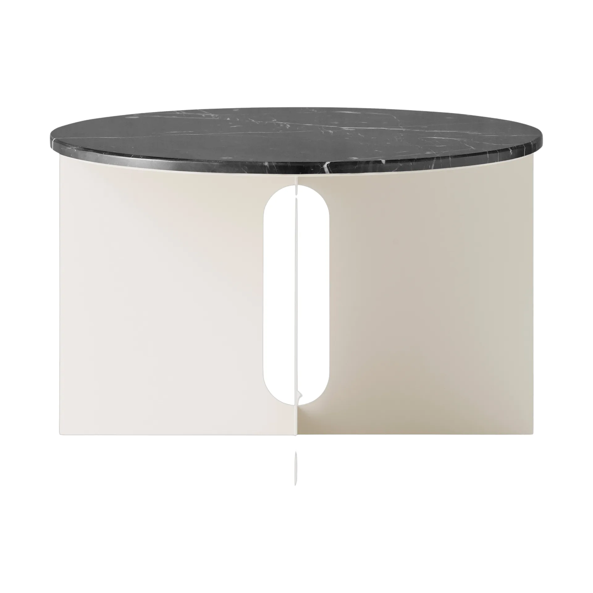 Tavolino Androgyne, Nero Marquina marmo-ivory acciaio, Ø65 cm Audo Copenhagen