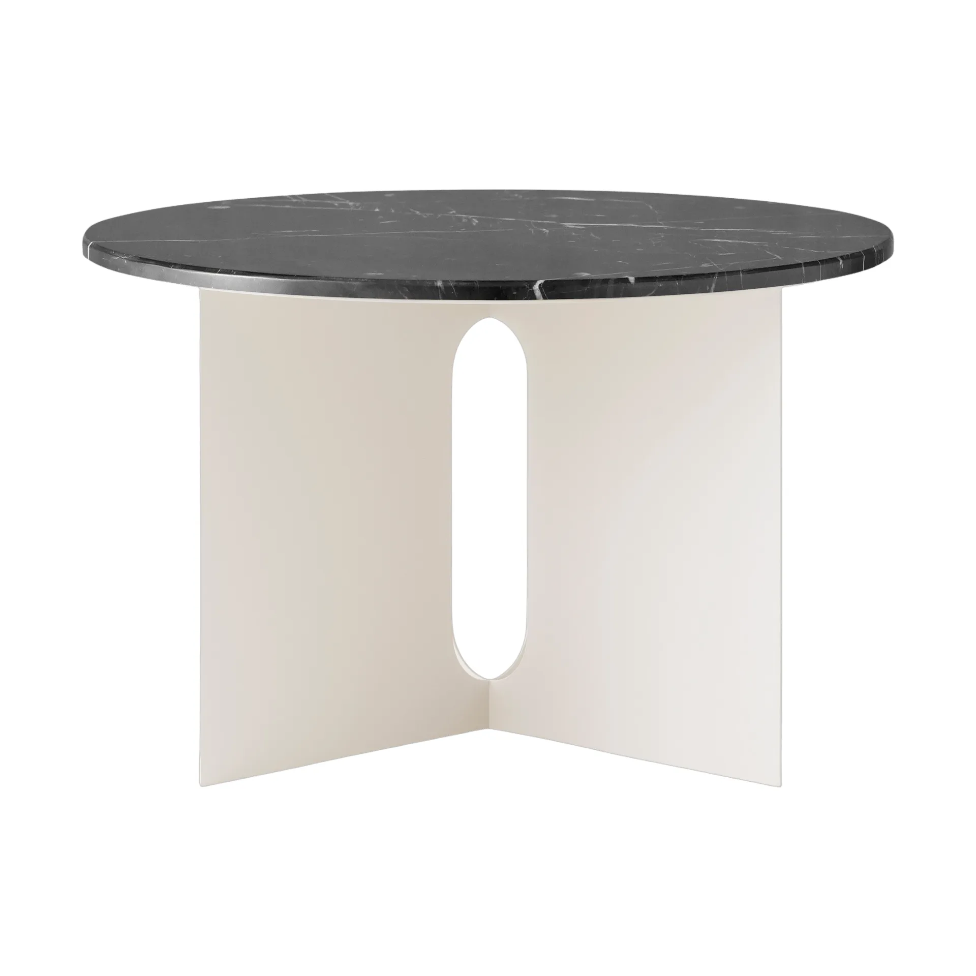 Tavolino Androgyne, Nero Marquina marmo-ivory acciaio, Ø65 cm Audo Copenhagen