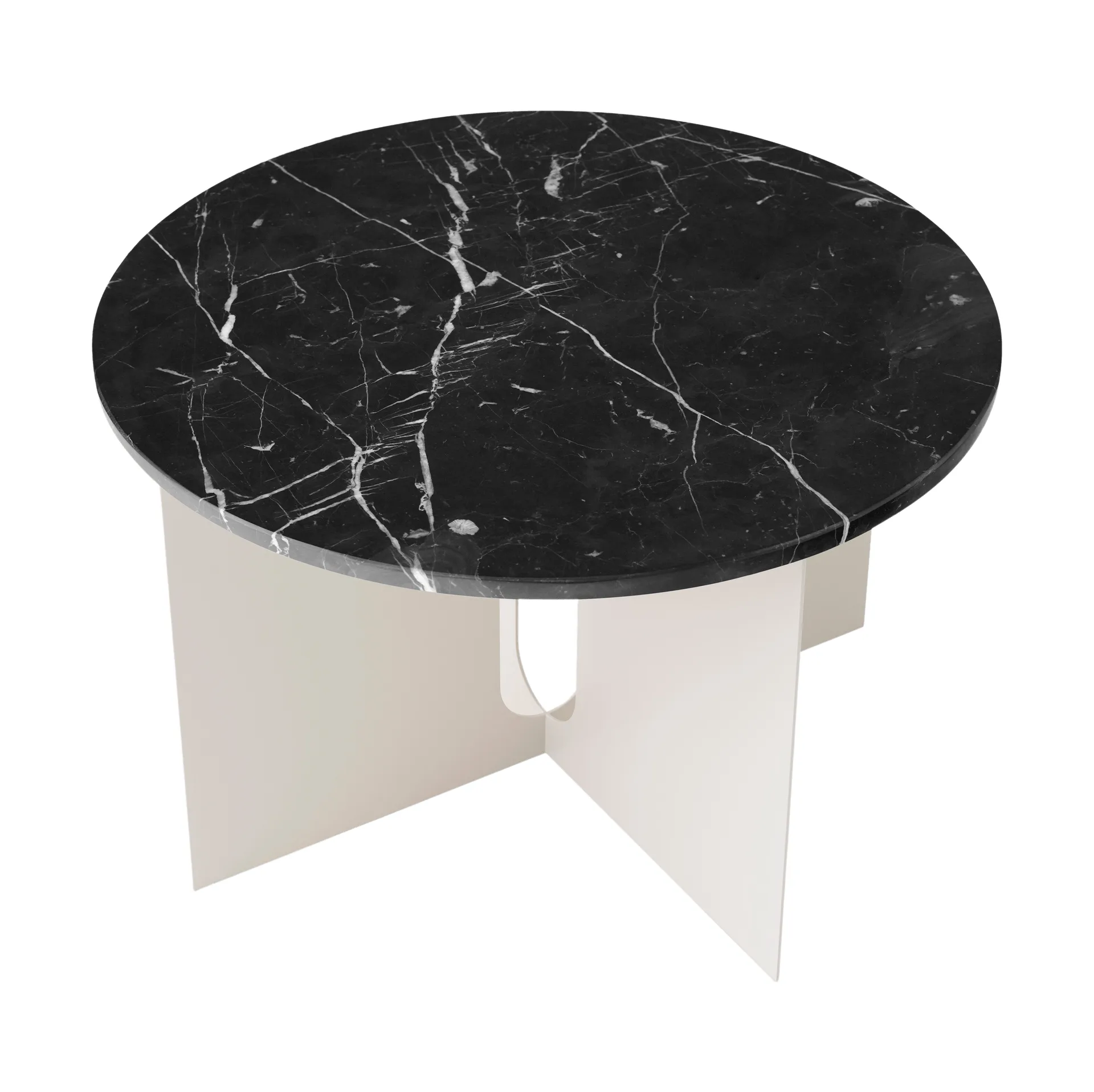 Tavolino Androgyne, Nero Marquina marmo-ivory acciaio, Ø65 cm Audo Copenhagen