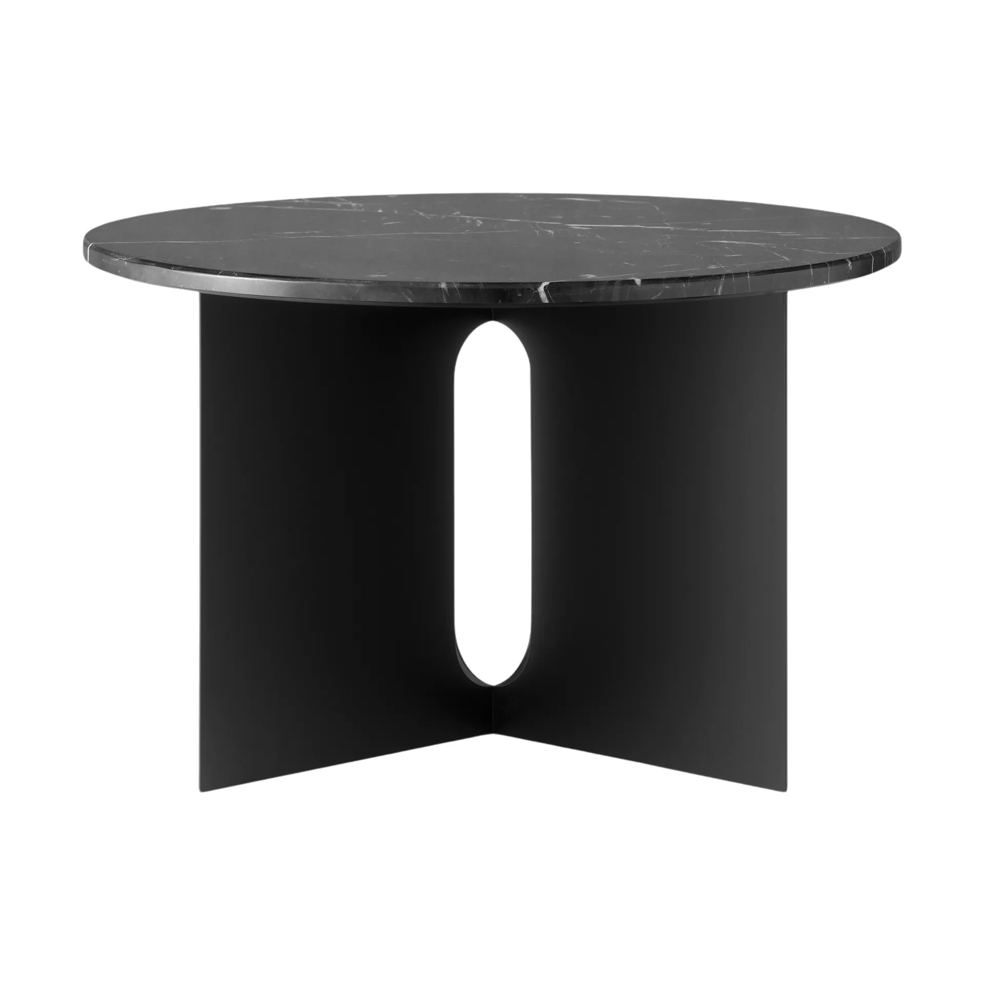 Tavolino Androgyne, Nero Marquina marmo-nero acciaio, Ø65 cm Audo Copenhagen