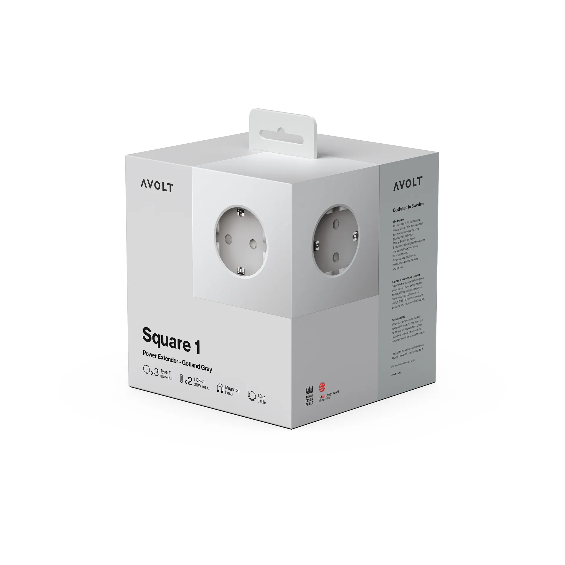 Presa multipla Square 1 USB-C 30W 3 m, Grigio Gotland  Avolt