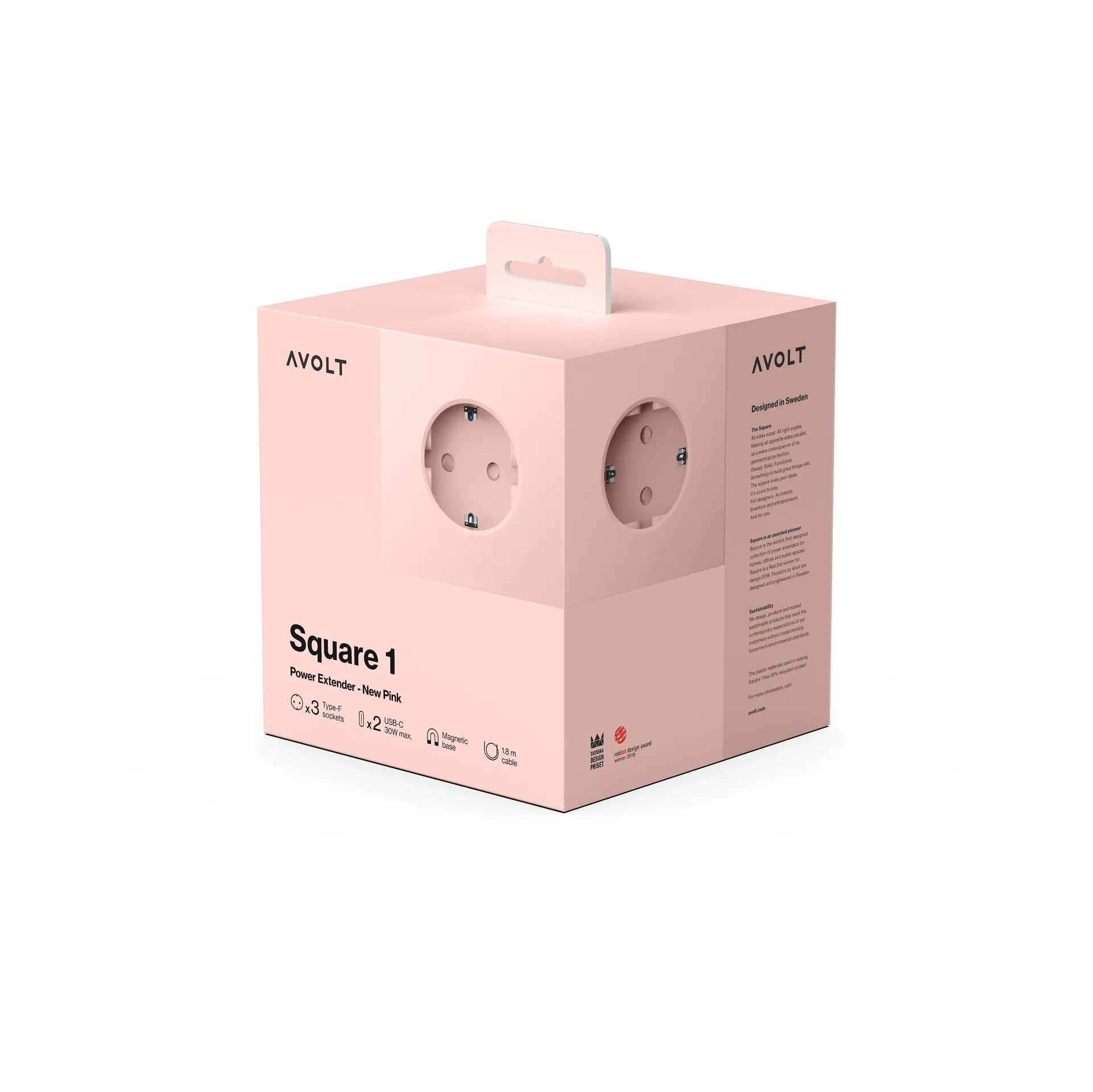 Square 1 presa a muro USB-C 30W 1,8 m, New Pink Avolt