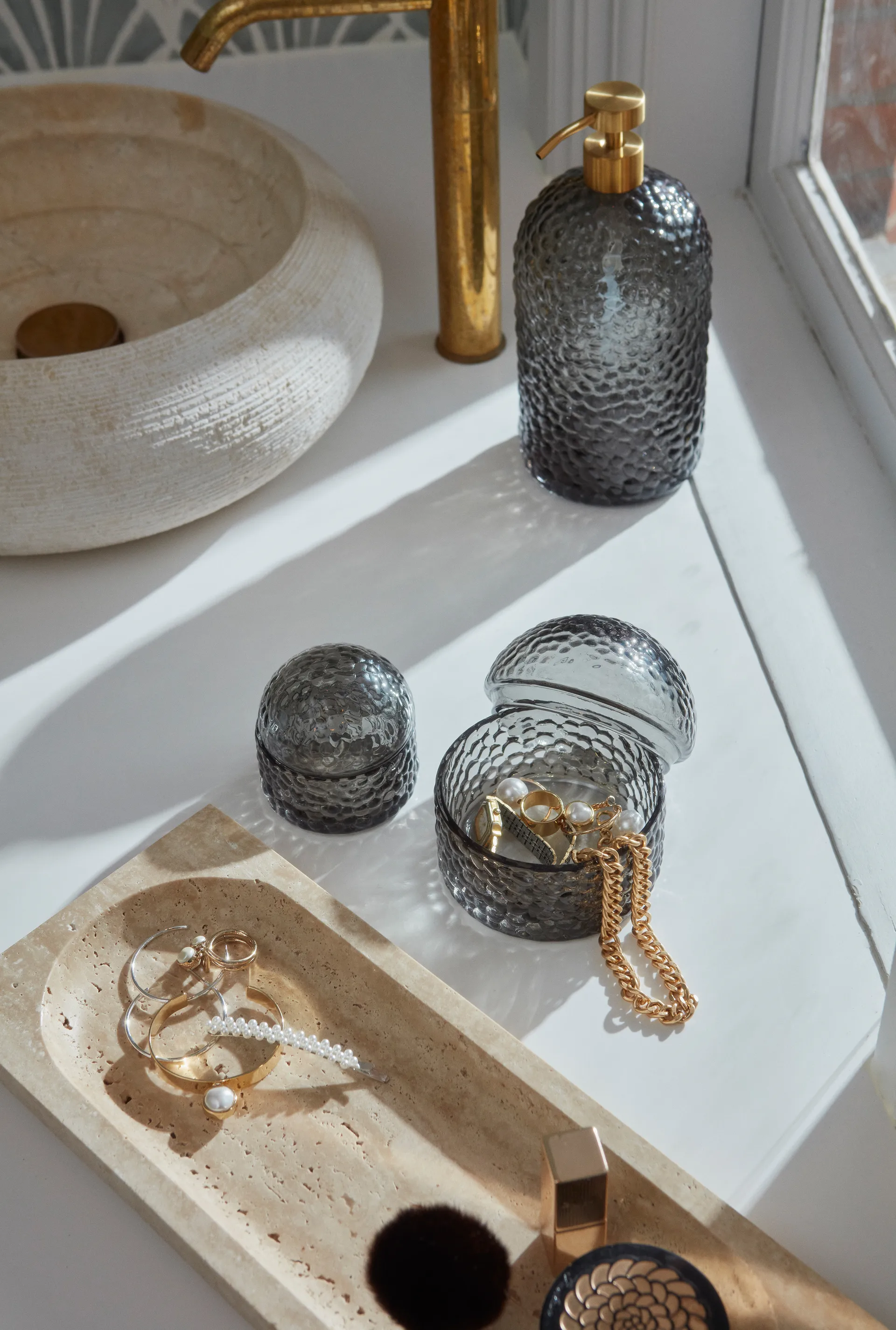 Piattino Regina in travertino, 16x40 cm AYTM