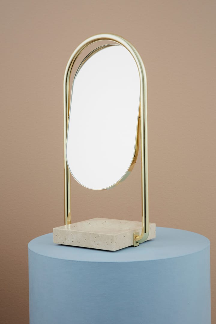 Specchio da tavolo ANGUI 17,2x35 cm - Oro, travertino - AYTM