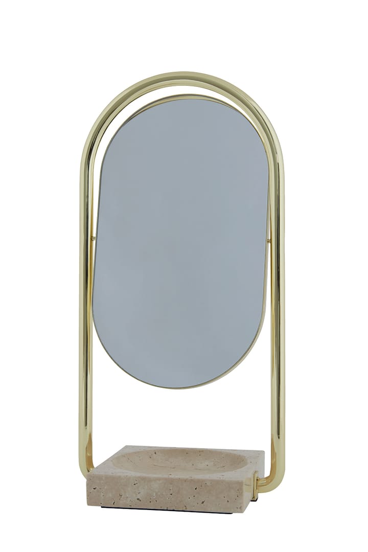 Specchio da tavolo ANGUI 17,2x35 cm - Oro, travertino - AYTM