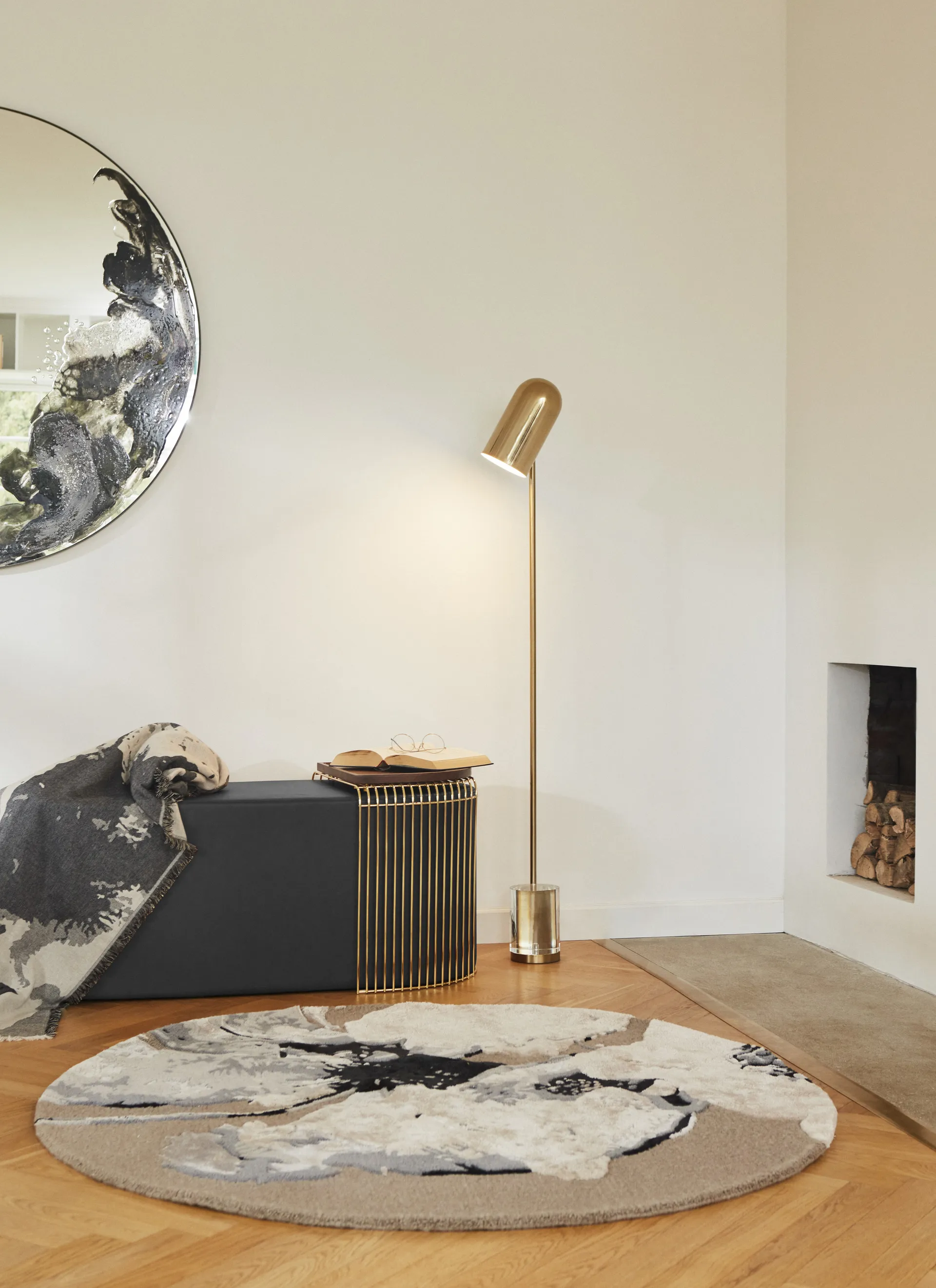 Tappeto Floreo Ø 200 cm, Bianco - grigio AYTM