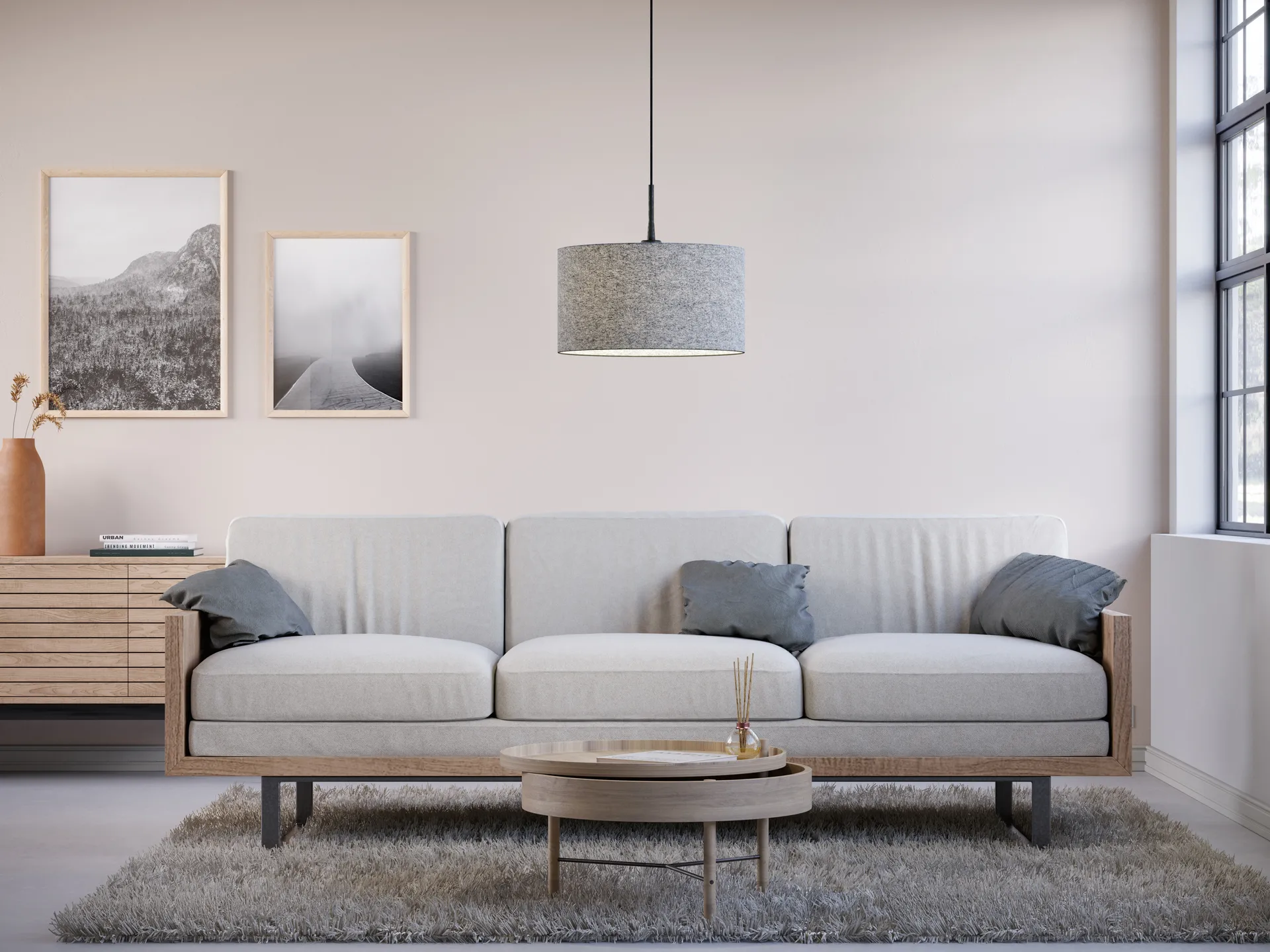 Lampada a sospensione Soft Ø 40 cm, lana grigia Belid